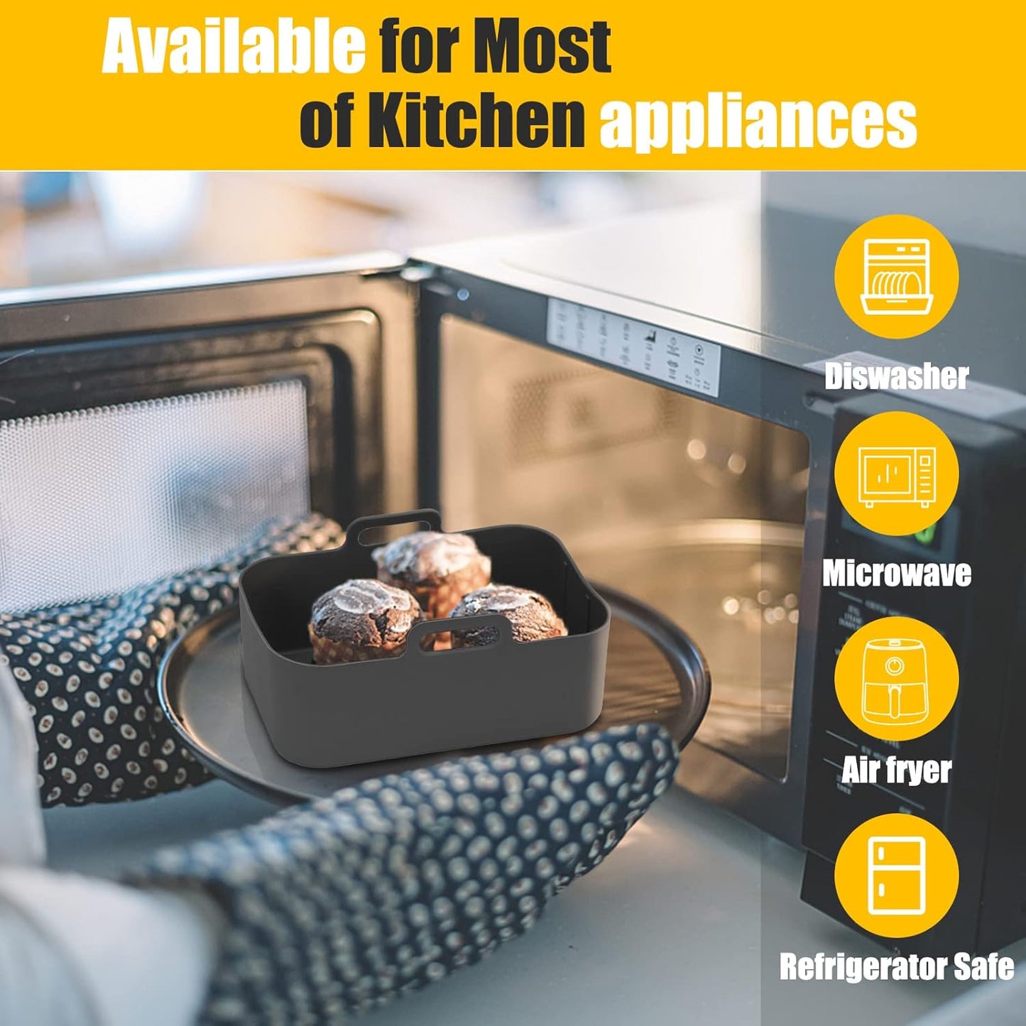 2Pcs Air Fryer Silicone Liners Rectangular for Ninja Foodi Dual DZ201 8QT/DZ090 6QT/Ninja DoubleStack SL201 8QT, MMH Reusable Airfryer Pot Baking Basket | Non-stick | Easy Cleaning | Food Safe | Gray