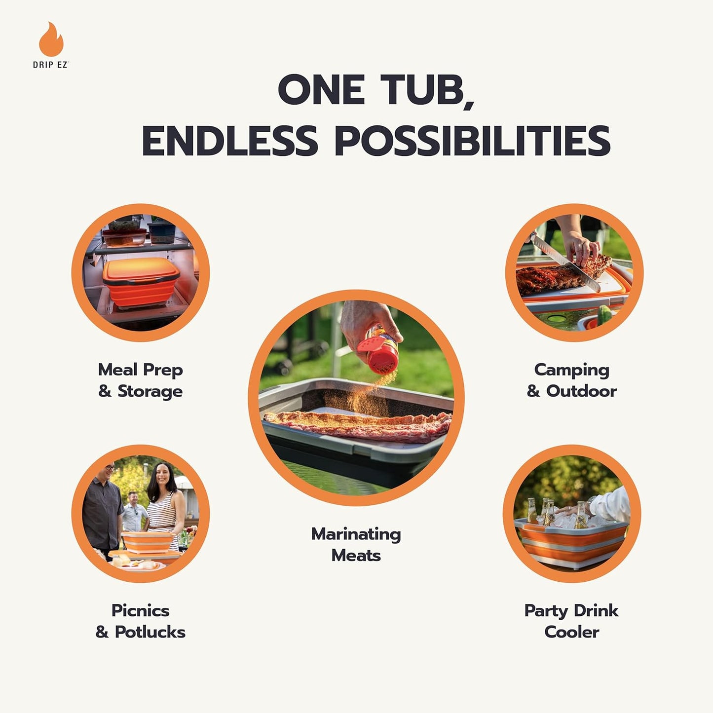 Drip EZ Collapsible BBQ Prep Tub - for Meal Prep Marinating Food Storage - Includes Cutting Board & Locking Lid - (1) XL - Green