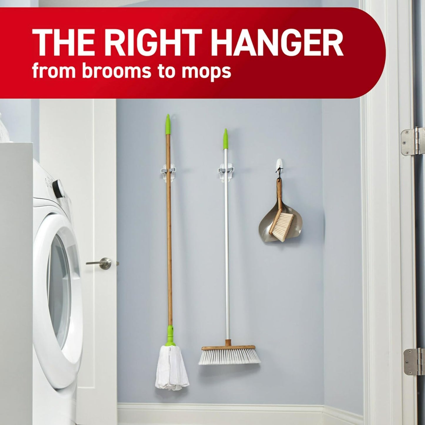 Command Broom and Mop Grippers, 2 Hangers&4 Strips, Damage-Free Hanging Wall Mount Broom & Mop Holder, Household Cleaning Organizer for Organization & Storage, Holds up to 4 lb (Pack of 6)