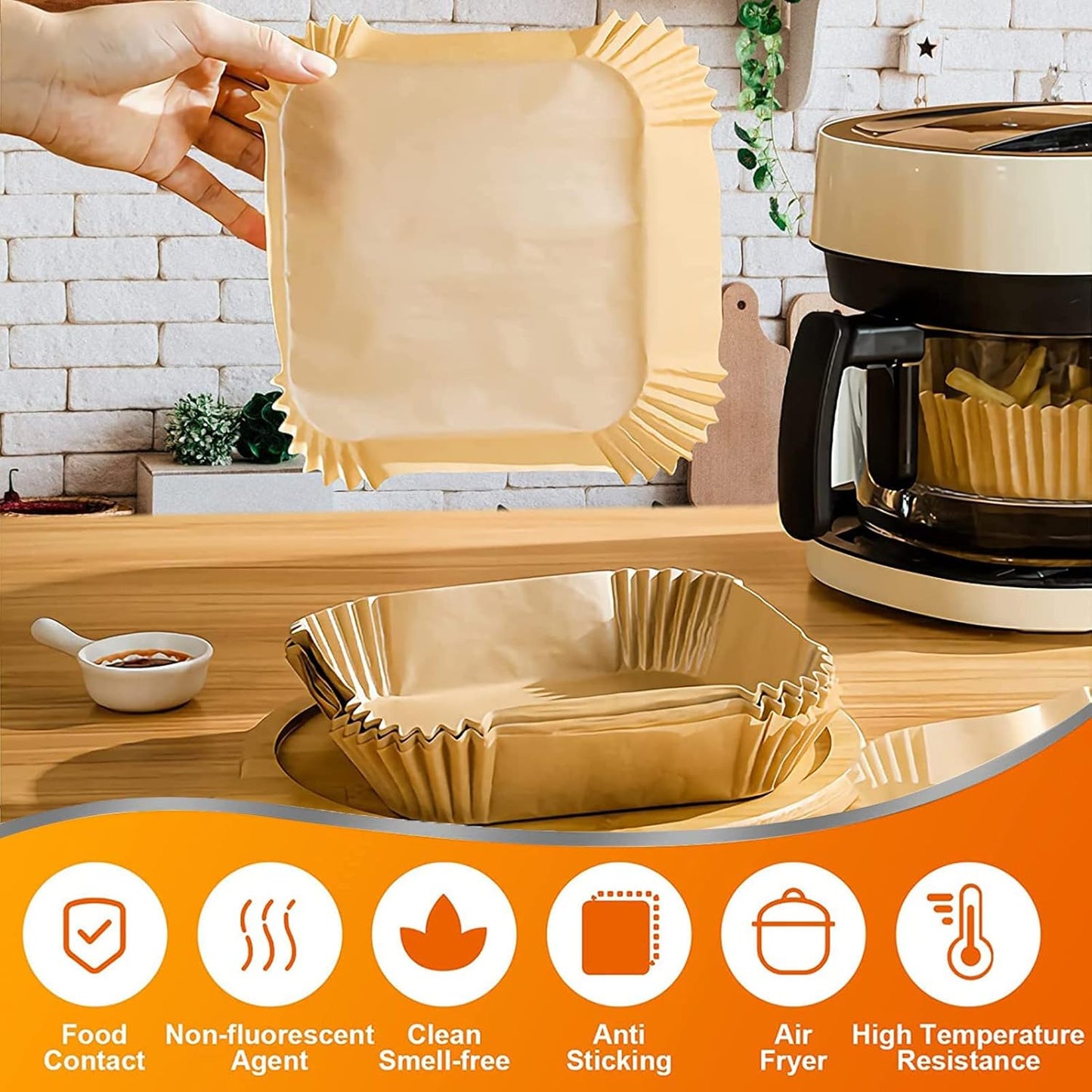 Air Fryer Parchment Paper Liners for COSORI 6Qt and Ninja 5QT AF141, 9 Inch 120Pcs Air Fryer Disposable Paper Liners for 5-8QT Basket, Non-Stick Air Fryer Paper Pads Oil Resistant