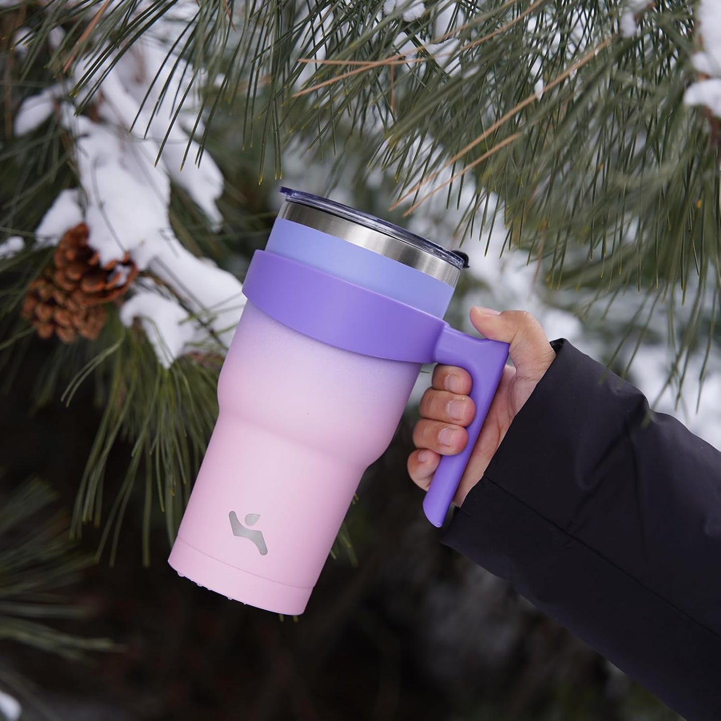 10 oz Tumbler with Handle and 2 Straw 2 Lid, Insulated Water Bottle Stainless Steel Vacuum Cup Reusable Travel Mug,Pastel Sunset