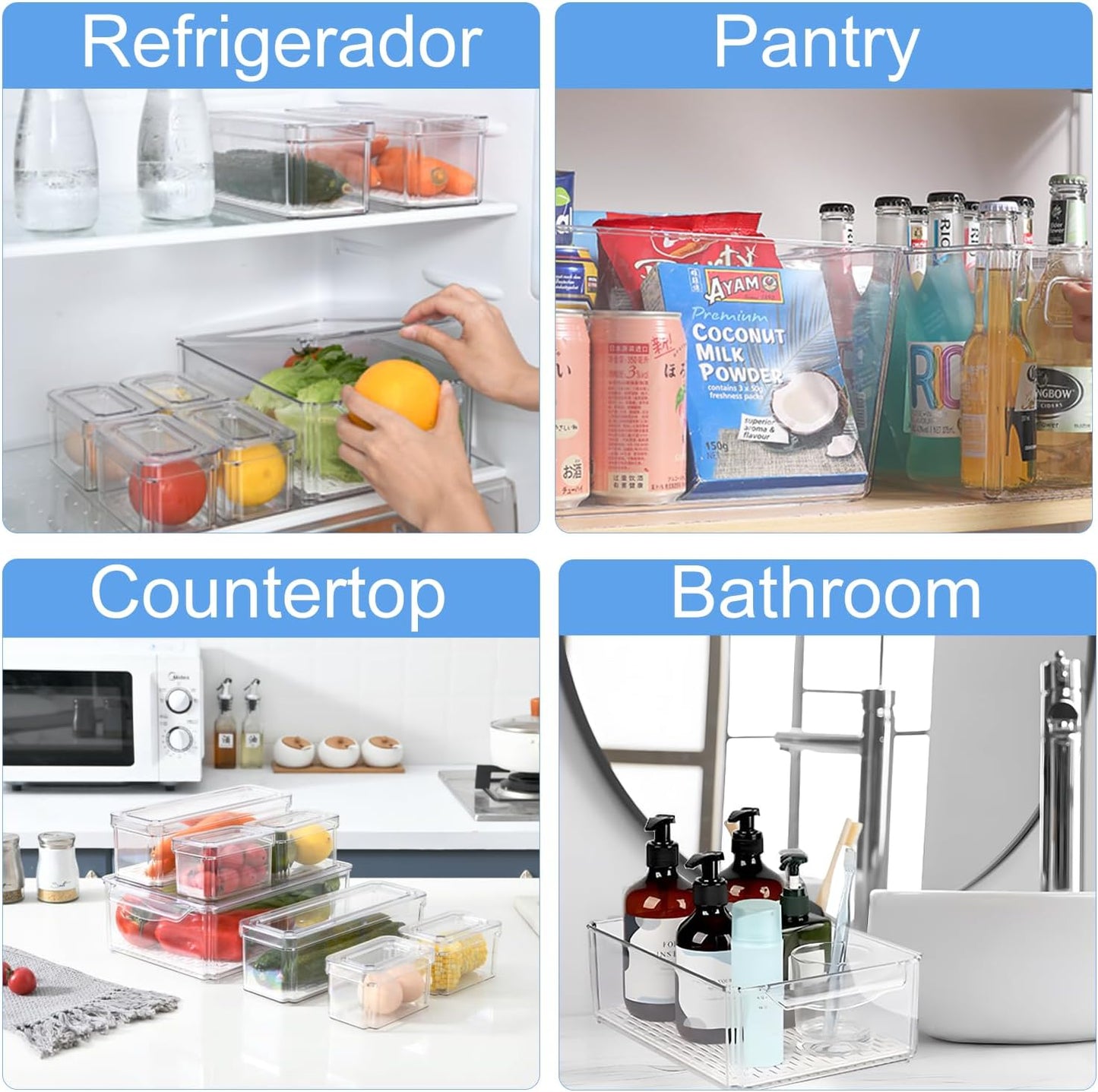 10-Pack Clear Fridge Organizer Bins with Lids, Stackable Refrigerator Storage Containers, BPA-Free with Drain Tray & Anti-Slip Base for Fruits, Veggies, Drinks