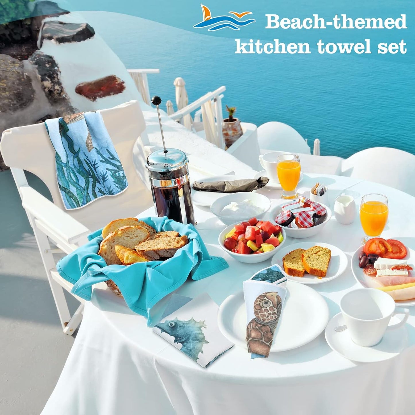 Boyiee Set of 6 Beach Kitchen Towels Sea Ocean Animal Nautical Tea Towels 24 x 16 Inches Kitchen Gifts Turtle Jellyfish Seahorse Hand Dishcloth for Farmhouse Bathroom Decorations