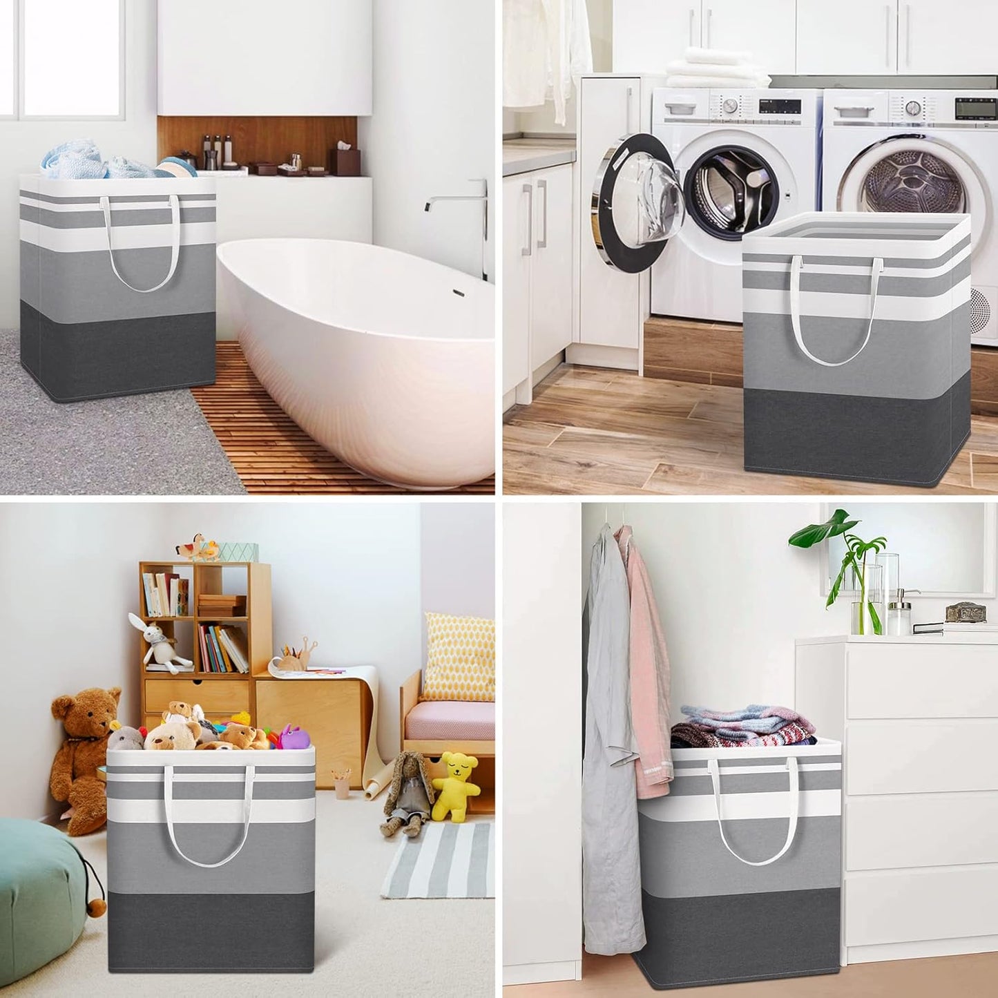 HomeHacks Laundry Basket,100L Each Waterproof, Freestanding Laundry Hamper, Collapsible Tall Clothes Hamper with Extended Handles for Clothes Toys in The Dorm and Family, 2-Pack Gradient Grey