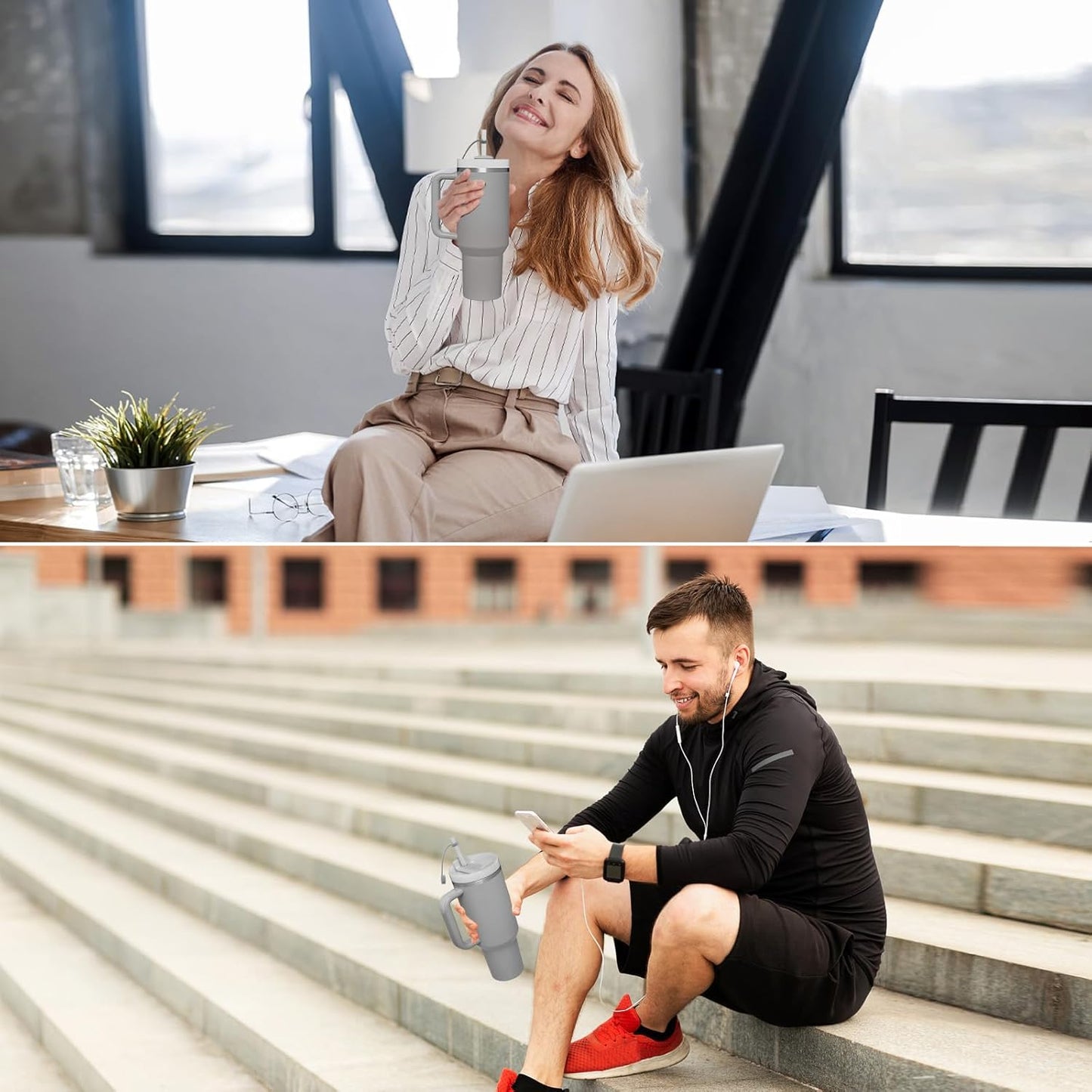 Silicone Spill Stopper Set Compatible with Stanley Cup 2.0 30oz & 40oz with Straw Cover (Set of 2, Grey)