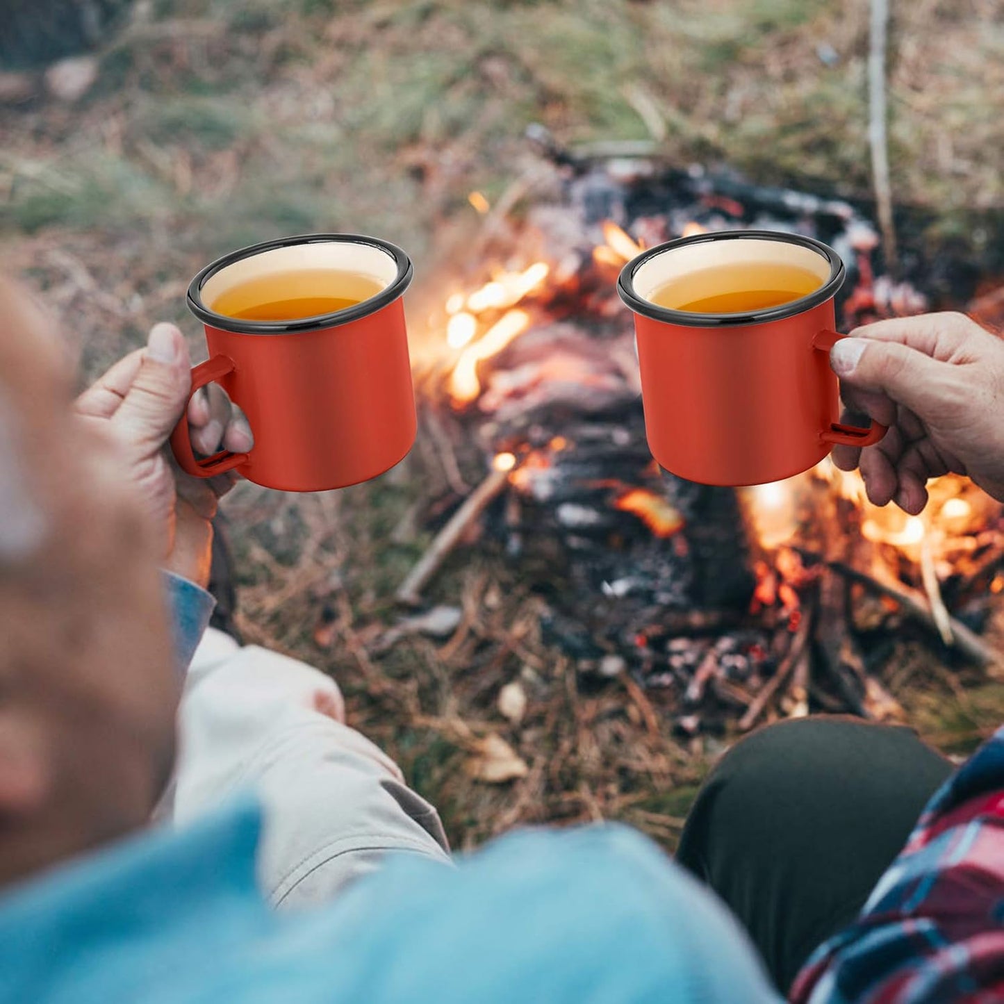P&P CHEF Enamel Camping Coffee Mug Set of 6, Small Colored Mugs Cups for Family Gathering/Friend Party/Camping/Picnic/Fishing, Lightweight & Portable -12 Ounce, 350ML & Red
