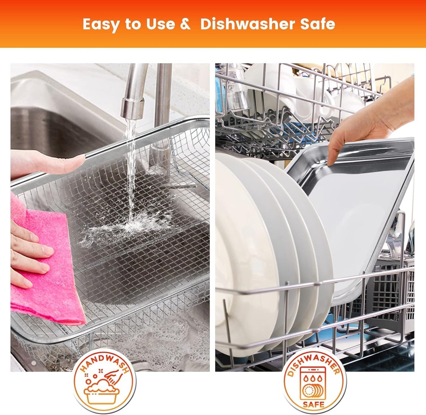 Air Fryer Basket for Oven,2 Pieces 11.8'' * 8.8'' Non-stick Stainless Steel Mesh Grill Basket Air Fryer Baking Tray Accessories Rack Roasting Basket for Convection Oven with Air Fryer, Dishwasher Safe