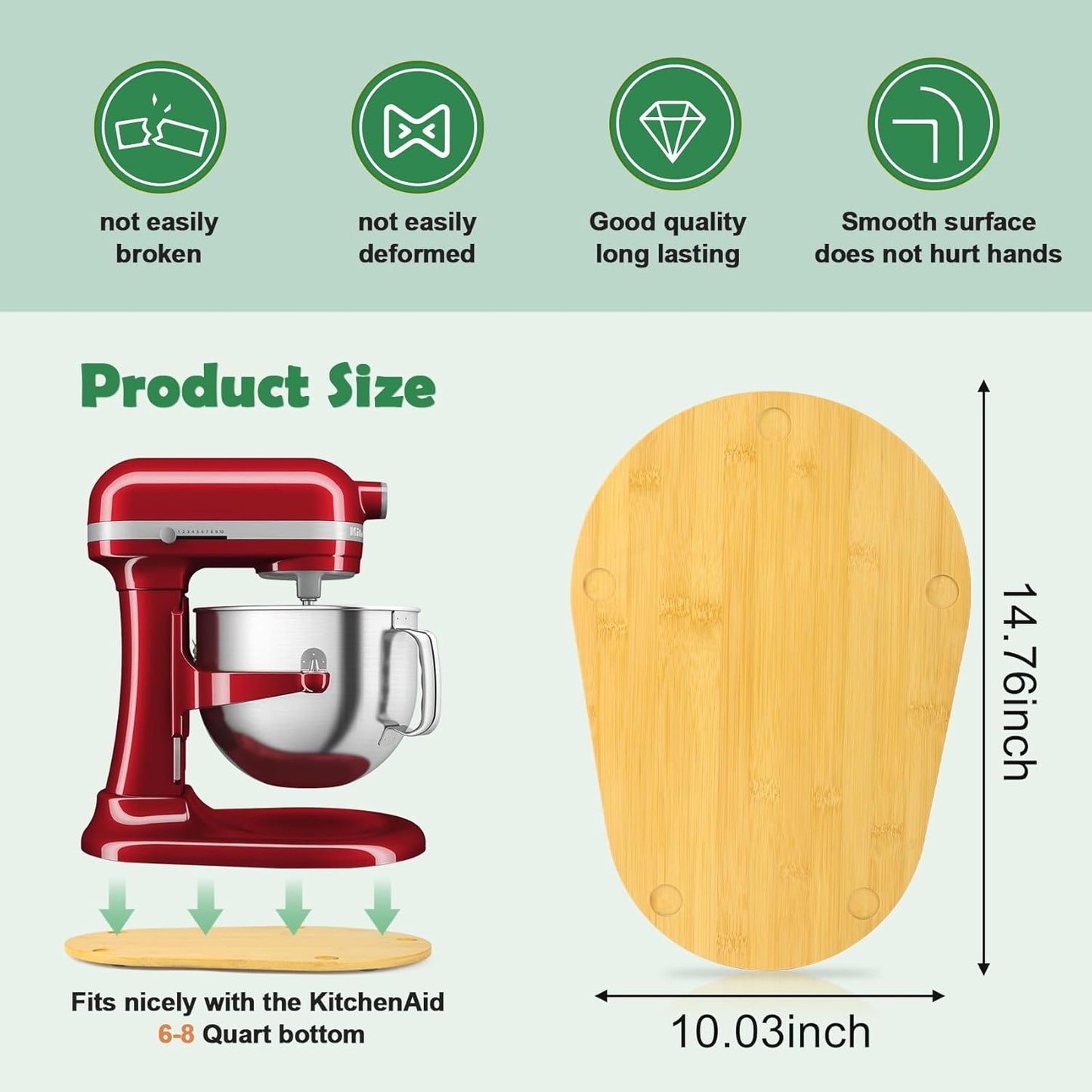 Bamboo Mixer Slider Compatible with Kitchen aid Bowl Lift 5-8 Qt Stand Mixer - Kitchen Countertop Storage Mover Sliding Caddy for Kitchen Aid 5-8 Qt Mixer (5.5-8 Qt with Foot Slot - Natural)