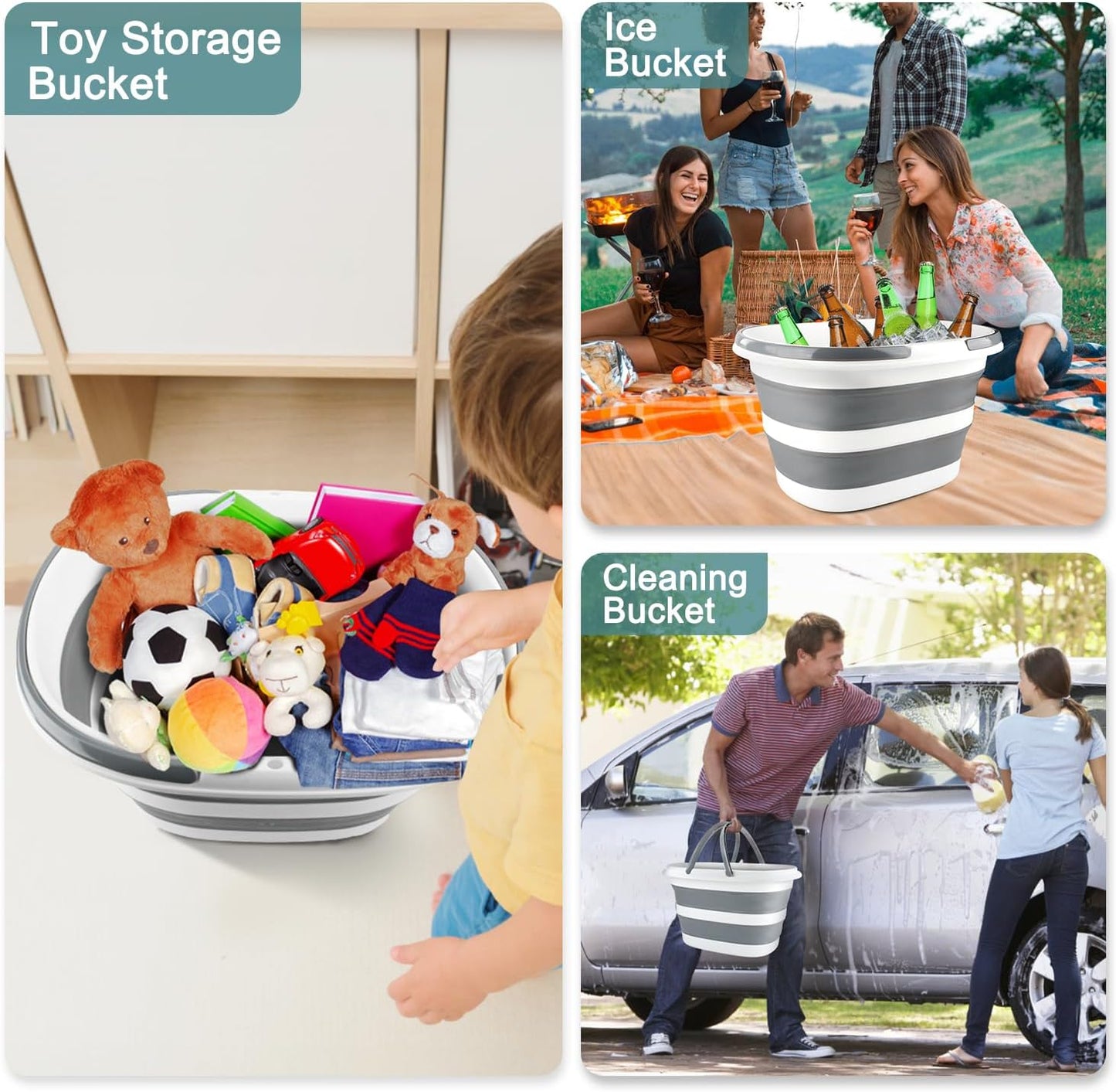 Collapsible Mop Bucket with Handle for Cleaning, 16L(4.2 Gallon) Silicone Square Mopping Bucket for Windows Cleaning or Car Washing, Cleaning Supplies Organizer Plastic Bucket for Storage, 2 Pack