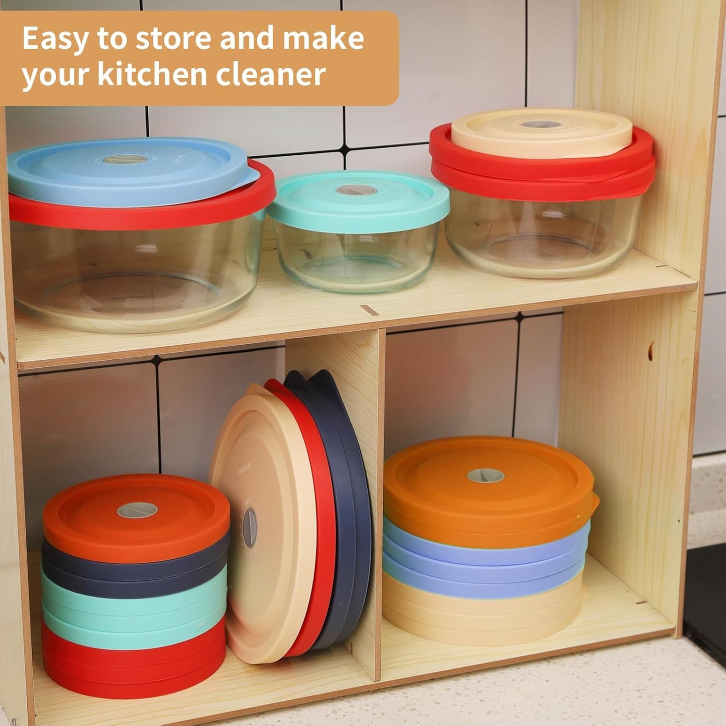 Replacement Lids for Pyrex 7402-PC 7 Cup, Silicone Round Storage Cover Lid for Anchor Hocking Glass Bowl 2 Pack with Date Mark