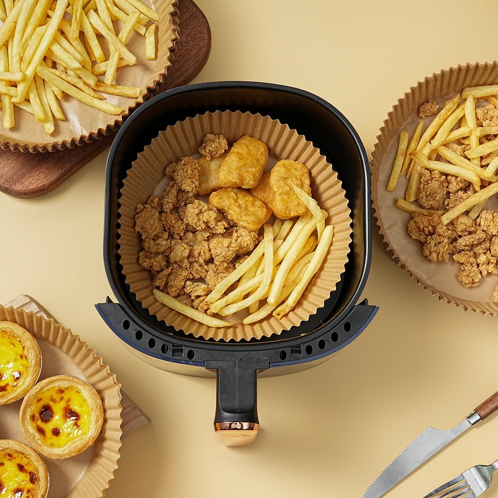 Air Fryer Liners Disposable Round.Virgin Pulp Parchment Paper for 4qt-6qt Air Fryer.Food Grade,Non-stick, Oil-proof & Heat Resistant for Baking,Microwave,Cooking & Deep Fryer Accessories (125)