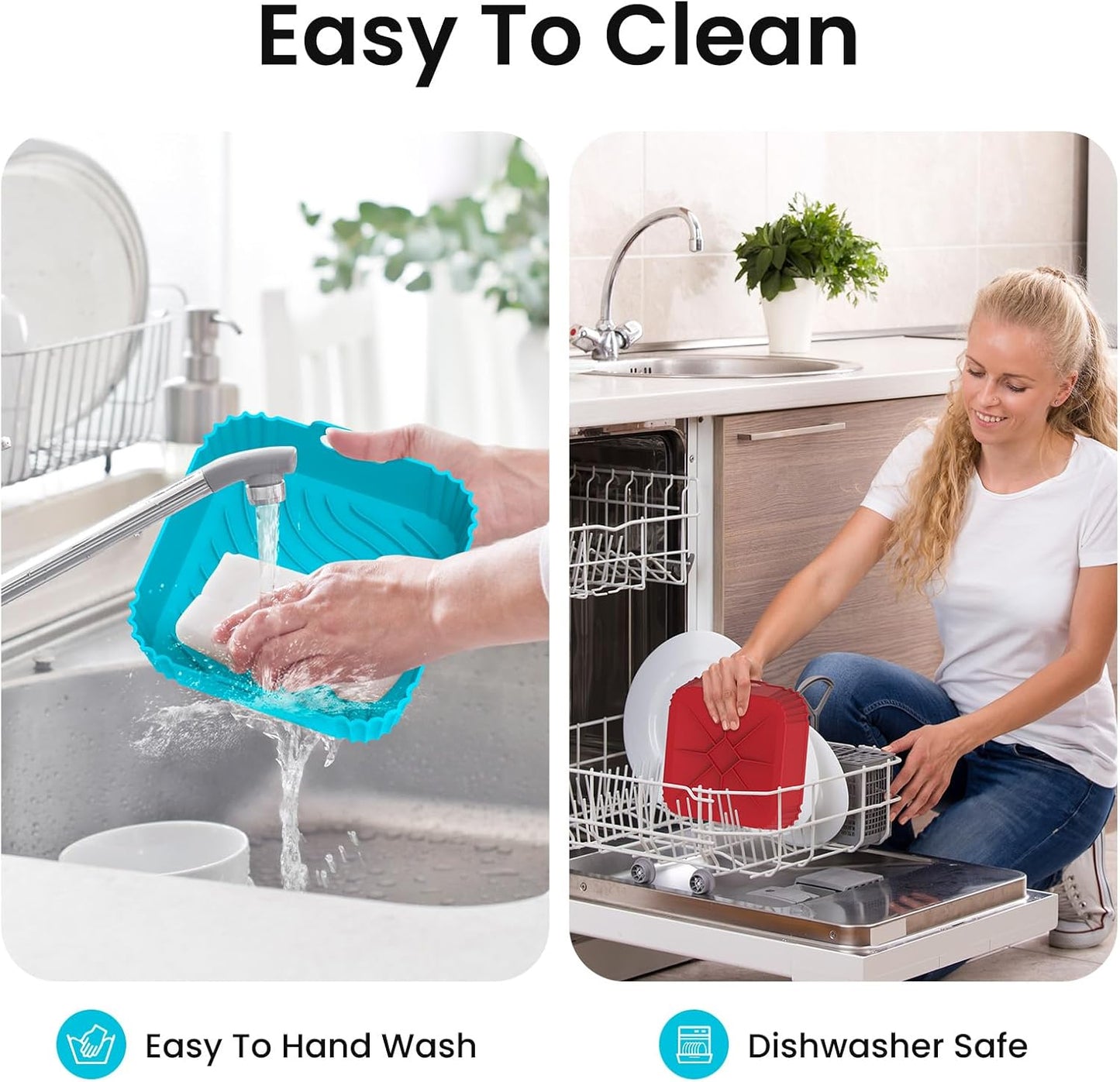 Redfly Air Fryer Silicone Liners, 9.3 Inch Square Airfryer Liners, Silicone Air Fryer Liners Reusable for 6-8 QT, Air Fryer Accessories Replacement for Parchment, Airfryer Liners Silicone Red&Blue