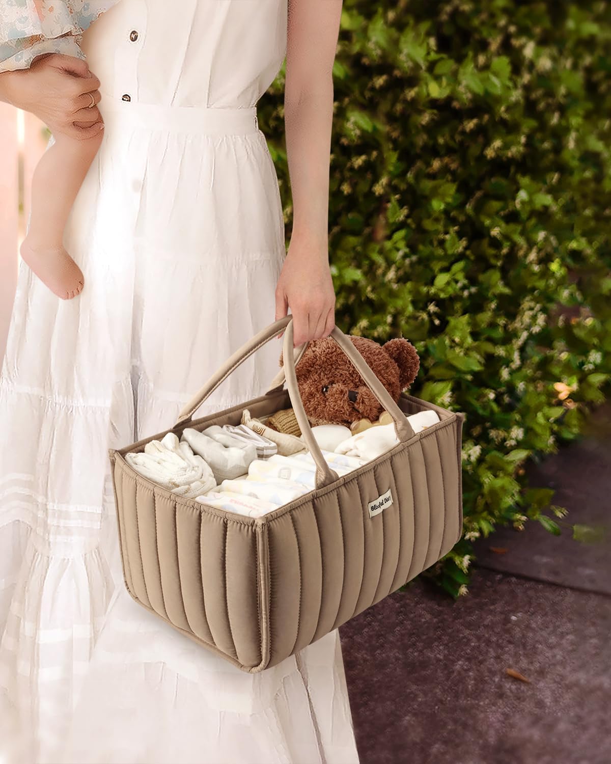 Blissful Diary Baby Diaper Caddy Organizer, Stylish Storage Basket for Newborn Essentials and Diaper Station, Gift for Baby Shower and Registry Must-Have, Mocha Brown