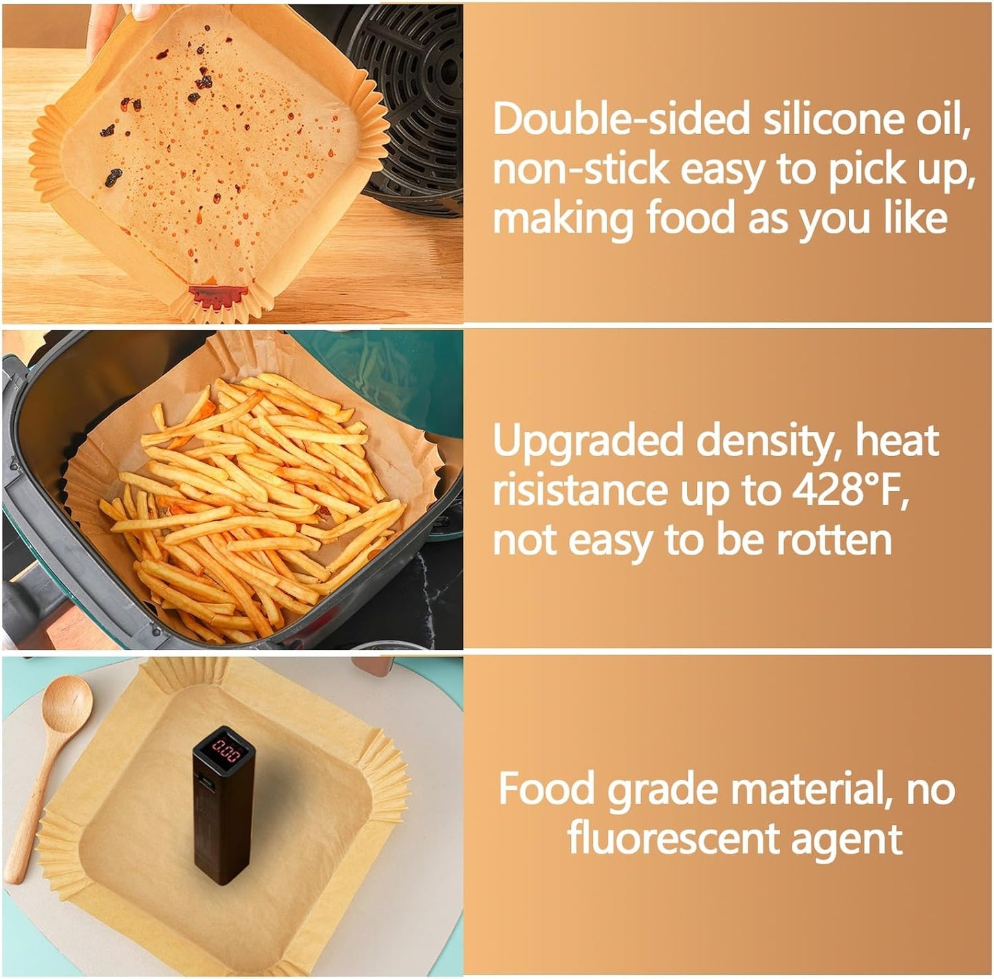 10 Inch Air Fryer Liners Disposable, 200Pcs Air Fryer Paper Liners, Oil-Proof & High-Temperature Resistant Parchment Baking Paper for Air Fryer, Microwave and Oven(Bottom Is 9 Inch)