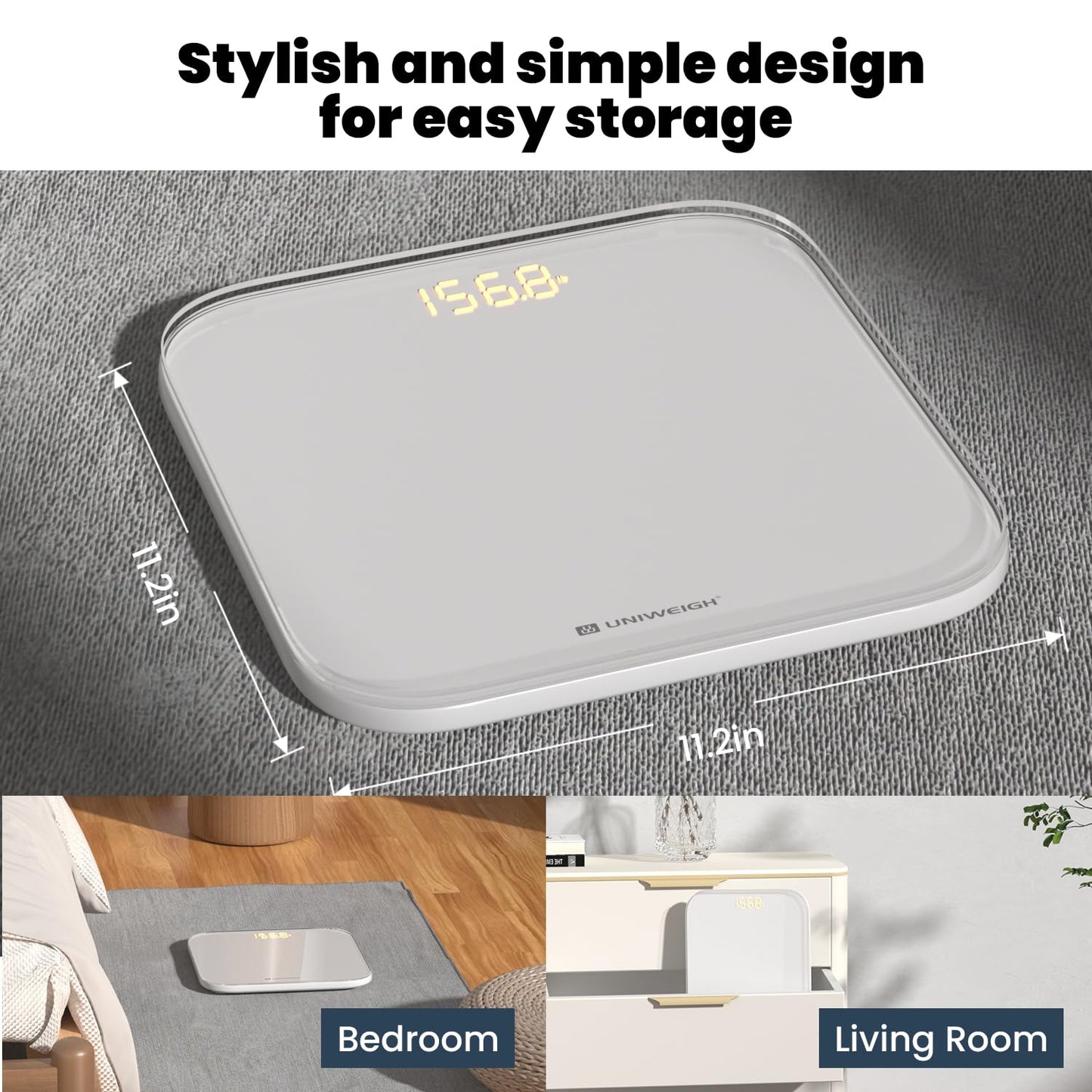 Digital Bathroom Scale for Body Weight,Accurate Weight Scale up to 440lbs,Body Scales with Sturdy Tempered Glass,with LED Display,Step-on,Compact Size,3 Units and Batteries inclued,White