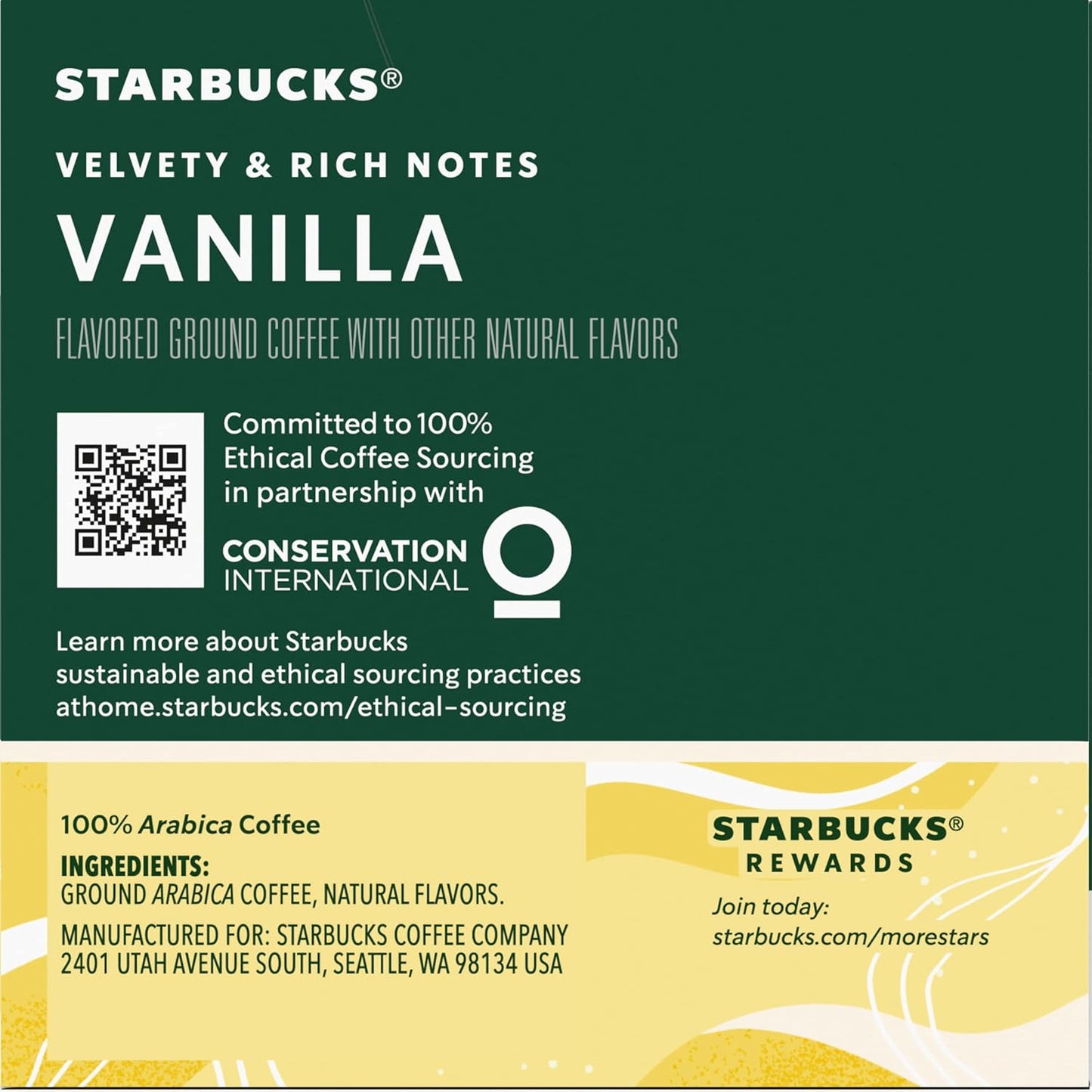 Starbucks Flavored Coffee K-Cup Pods, Vanilla Flavored Coffee, Made without Artificial Flavors, Keurig Genuine K-Cup Pods, 10 CT K-Cups/Box (Pack of 2 Boxes)