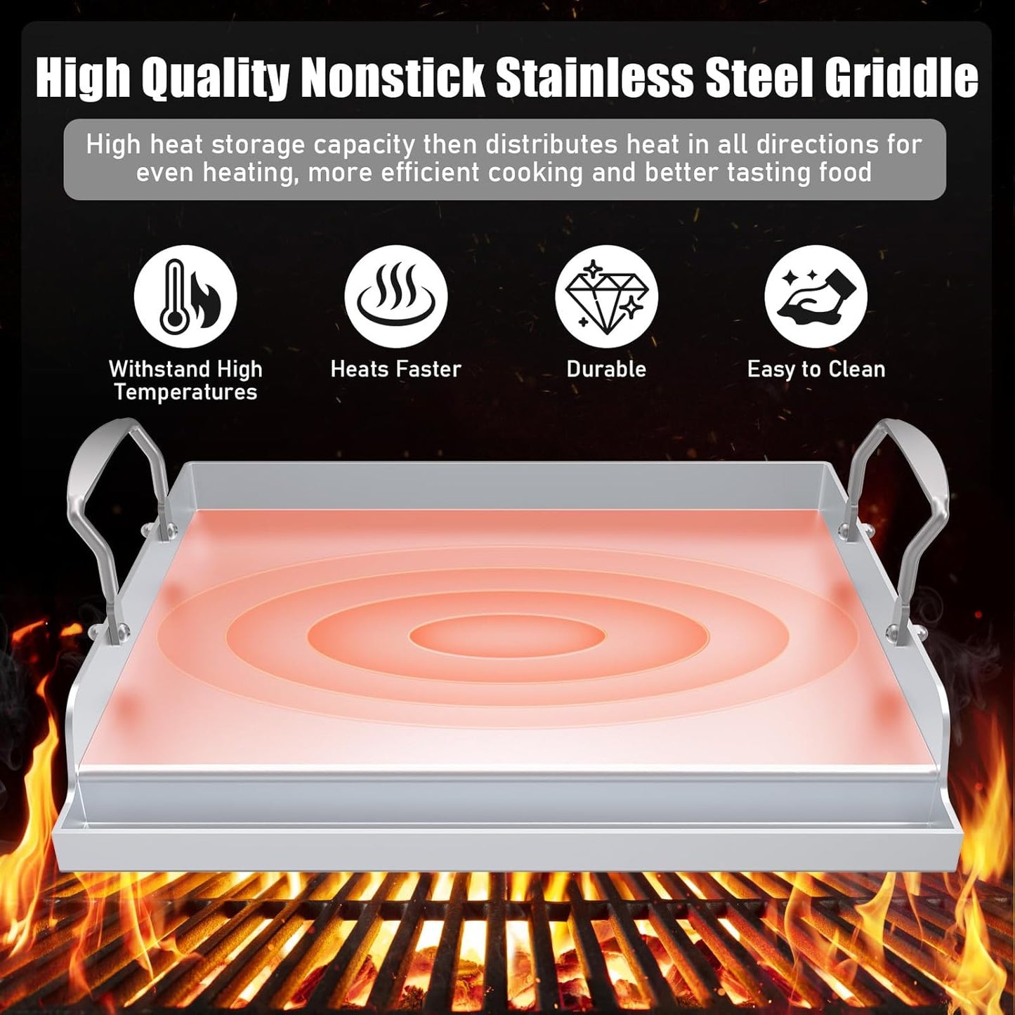 Nonstick Stainless Steel Griddle for Gas Grill Nanoceramic Griddle for Gas Top Stove 17" x 13" Flat Top Plate Cooking Skillet Pan Teppanyaki for Camping Outdoor Tailgating Plancha Para Cocinar