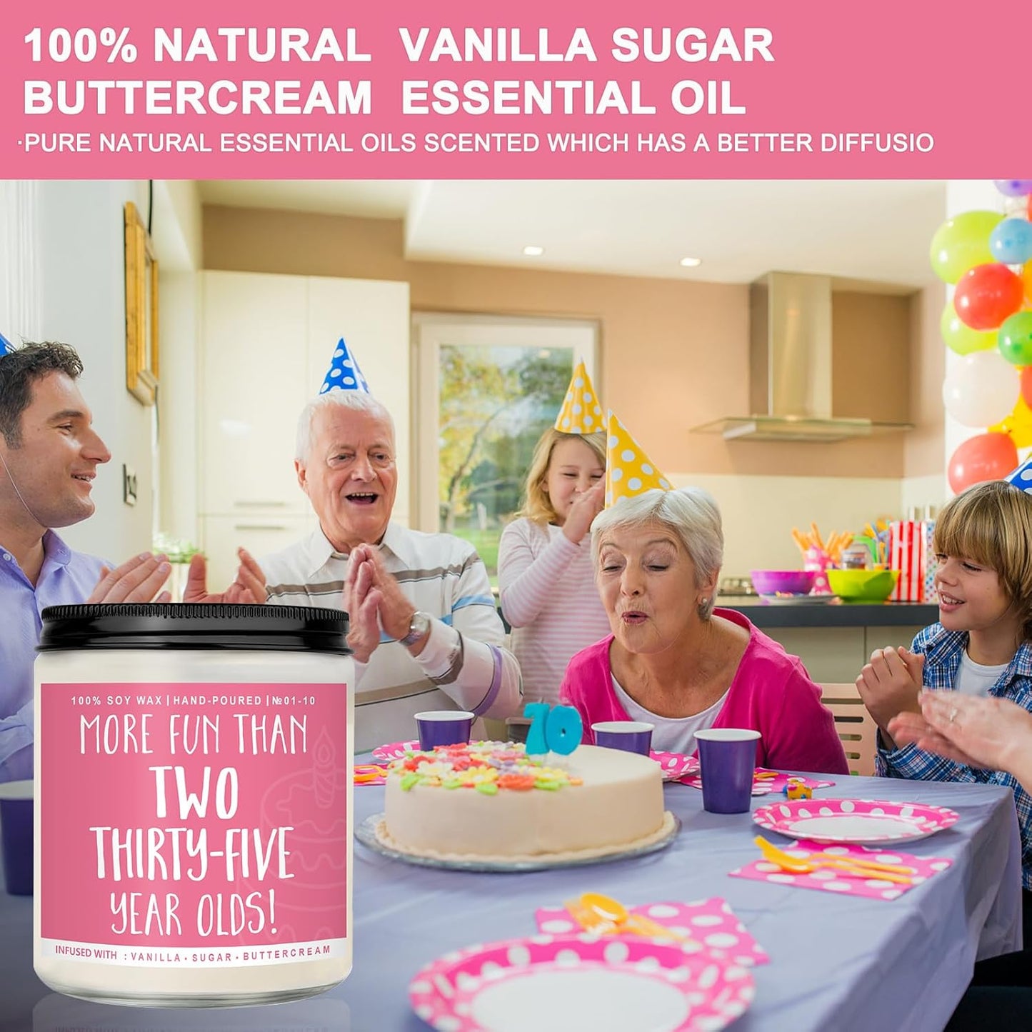 70th Birthday Gifts for Women, Perfect Birthday Present, Funny Presents for Mom, Friends, Wife, Sister, 7oz Vanilla Cream-Scented Candle