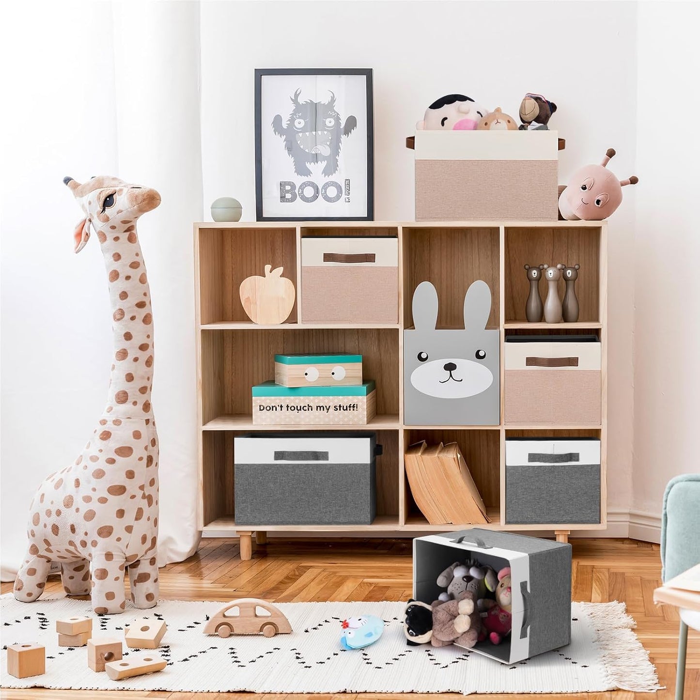 GhvyenntteS Large Fabric Storage Bins 6 Pack, 15x11x9.6 Inch Storage Baskets for Shelves, Foldable Closet Storage Bins for Shelves, Closet Organizers and Storage Boxes, Beige Yellow&White