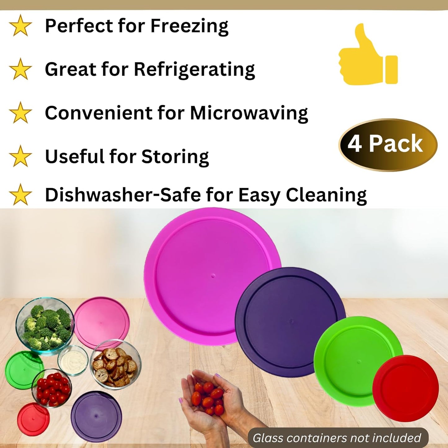 1, 2, 4 & 7 Cup Red, Spring Green, Purple Pink Replacement Lids/Covers for Pyrex, Anchor Hocking & KlareWare Storage Bowls *Lids Only Glass Container Not Included* (4 Pack *One of Each Size*)