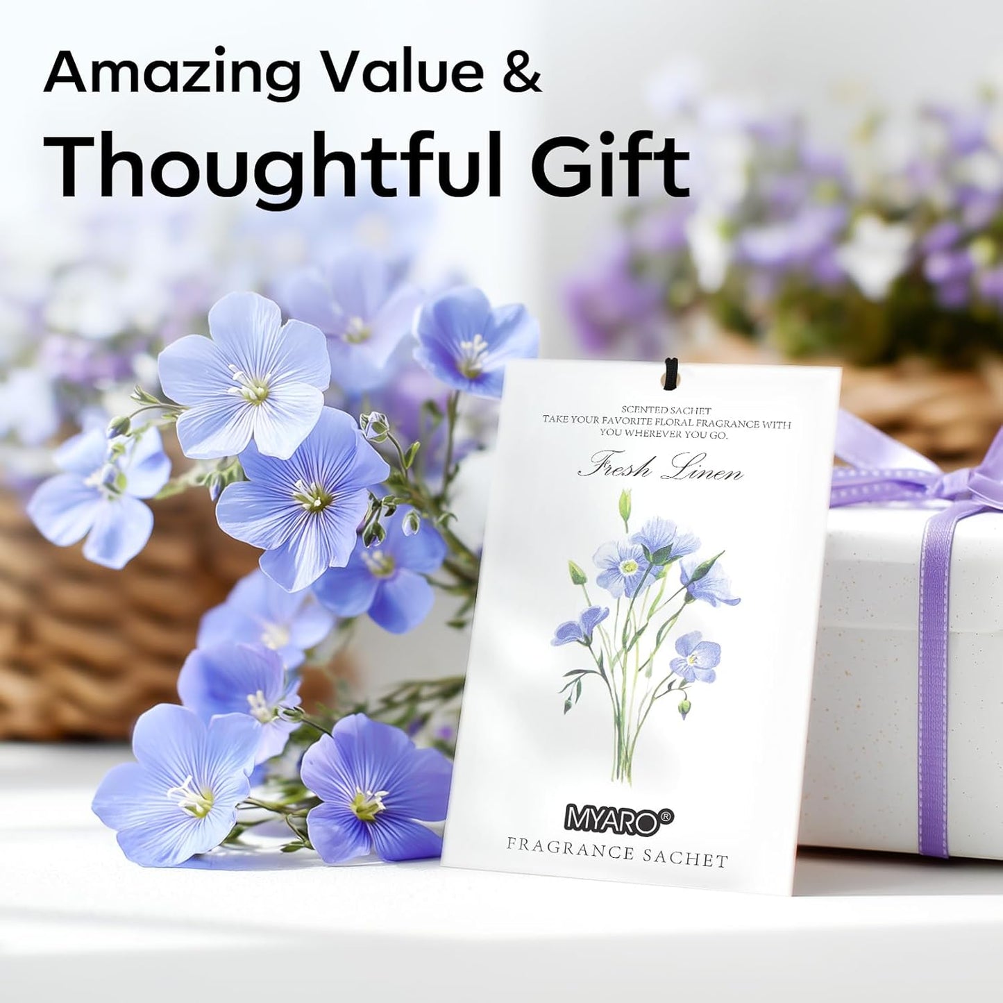 MYARO 12 Packs Linen Scented Sachets for Drawer and Closet, Long Lasting Fresh Scent Air Freshener & Odor Eliminator Home Fragrance Potpourri Bag