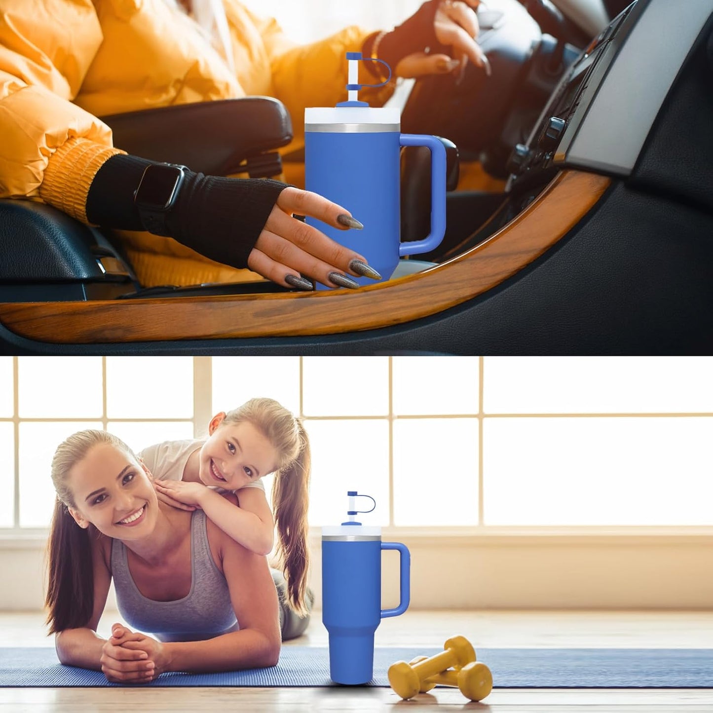 Silicone Spill Stopper Set Compatible with Stanley Cup 2.0 30oz & 40oz with Straw Cover (Set of 2, Iris)