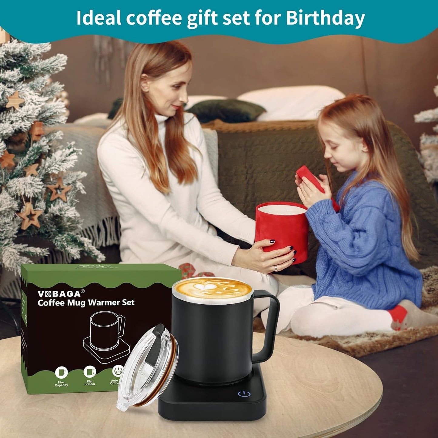 VOBAGA Coffee Mug Warmer & Mug Set for Desk - Auto Shut Off & 3 Heat Settings, Includes 15oz Stainless Steel Mug, Smart Coffee Cup Warmer, Home Office Essentials Coffee Set(Mug Included)