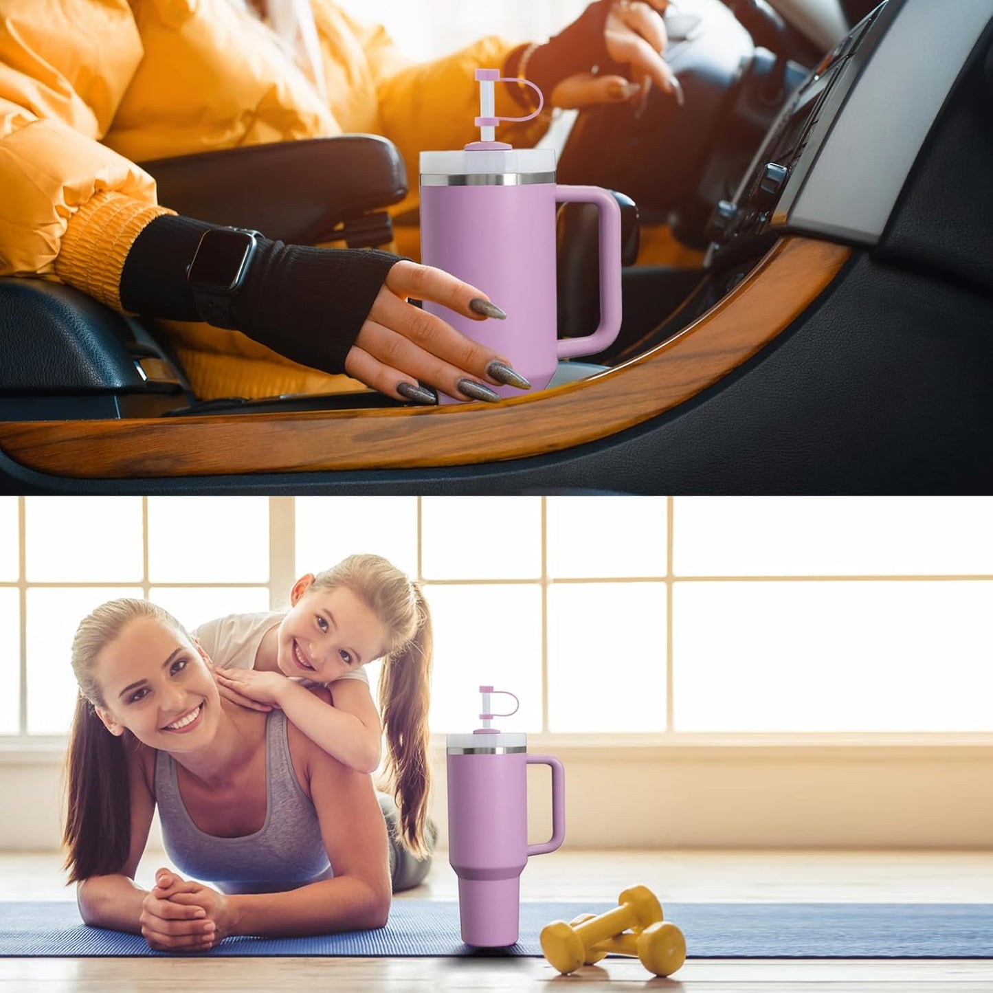 Silicone Spill Stopper Set Compatible with Stanley Cup 2.0 30oz & 40oz with Straw Cover (Set of 2, Lilac)