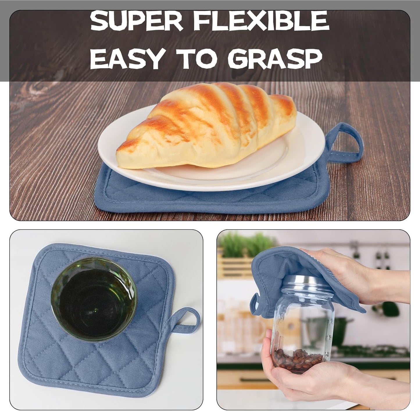 Oven Mitts and Pot Holders Set, Pack of 4, Heat Resistant Silicone Kitchen Mini Oven Mittens for 500 Degrees, Mini Oven Gloves and Hot Pads for Baking Grilling Barbecue Microwave Machine Washable