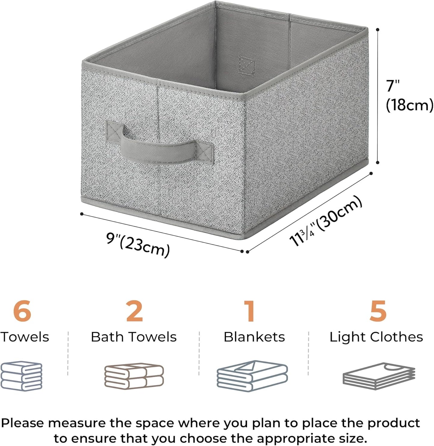 GRANNY SAYS Closet Storage Bins, Storage Baskets for Shelves, Fabric Storage Bins with Handles, Storage Boxes Decorative Containers for Living Room Bookshelf, Gray, Medium, 3-Pack