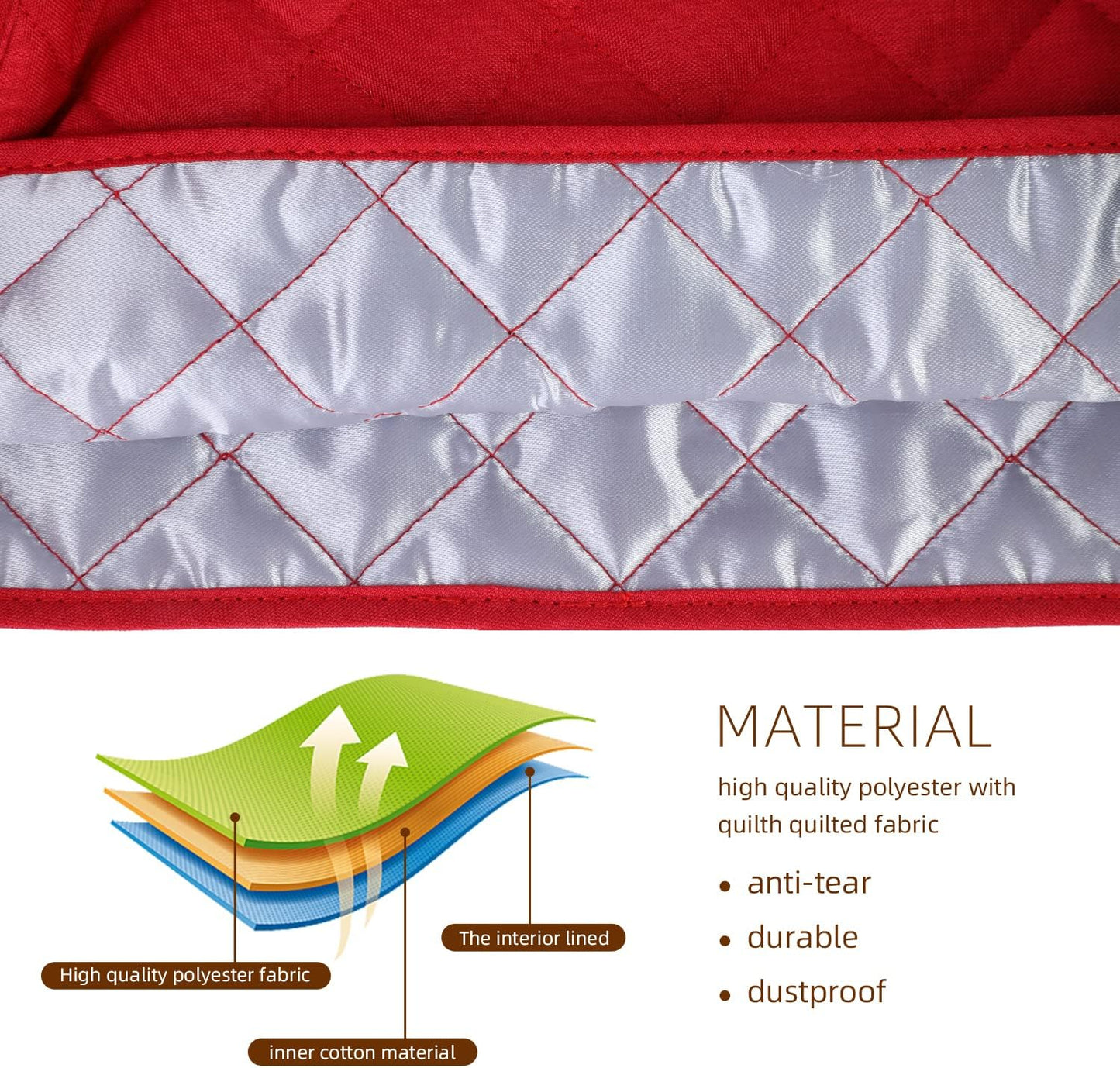 Stand Mixer Cover compatible with Kitchenaid Mixer, Fits All Tilt Head & Bowl Lift Models with 3 Organizer Bag for Accessories. (Red, For Bowl Lift 5-8 Quart)