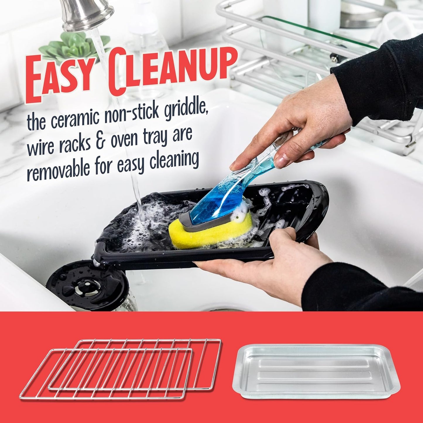 Nostalgia 3-in-1 Retro Breakfast Station - Includes 5 Cup Coffee Maker, Non-Stick Ceramic Griddle, and 4-Slice Toaster Oven - Built-In Timer, Reusable Coffee Filter, Space-Saving Design - Red