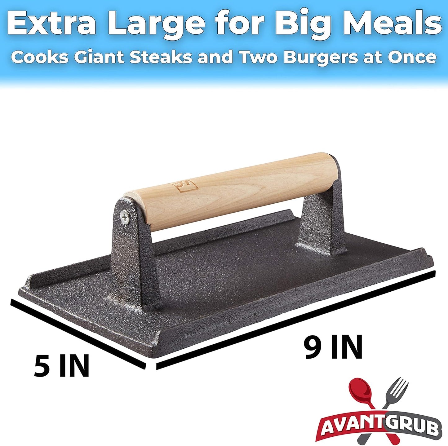 Pro Grade, Pre Seasoned Cast Iron Grill Weight 3Pk. Heavy Duty Steak and Burger Press with Wooden Handle for Grills, Griddles and Flattops. Perfect Gadget for Bacon, Paninis, Sandwiches and Vegetables