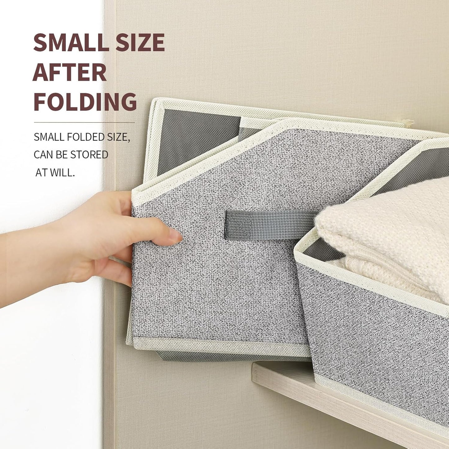 Closet Baskets for Shelves Trapezoid - Decorative Storage Baskets with Handle, Closet Bins for Organization, Shelf Storage Bins for Clothes, Books, Home, Office, 10 Pack, Light Gray