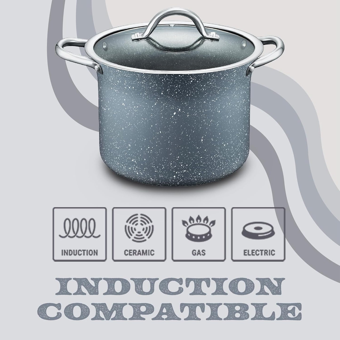 Concord Granite Nonstick 7 Quart Stock Pot Cookware Set (Induction Compatible) (Grey)