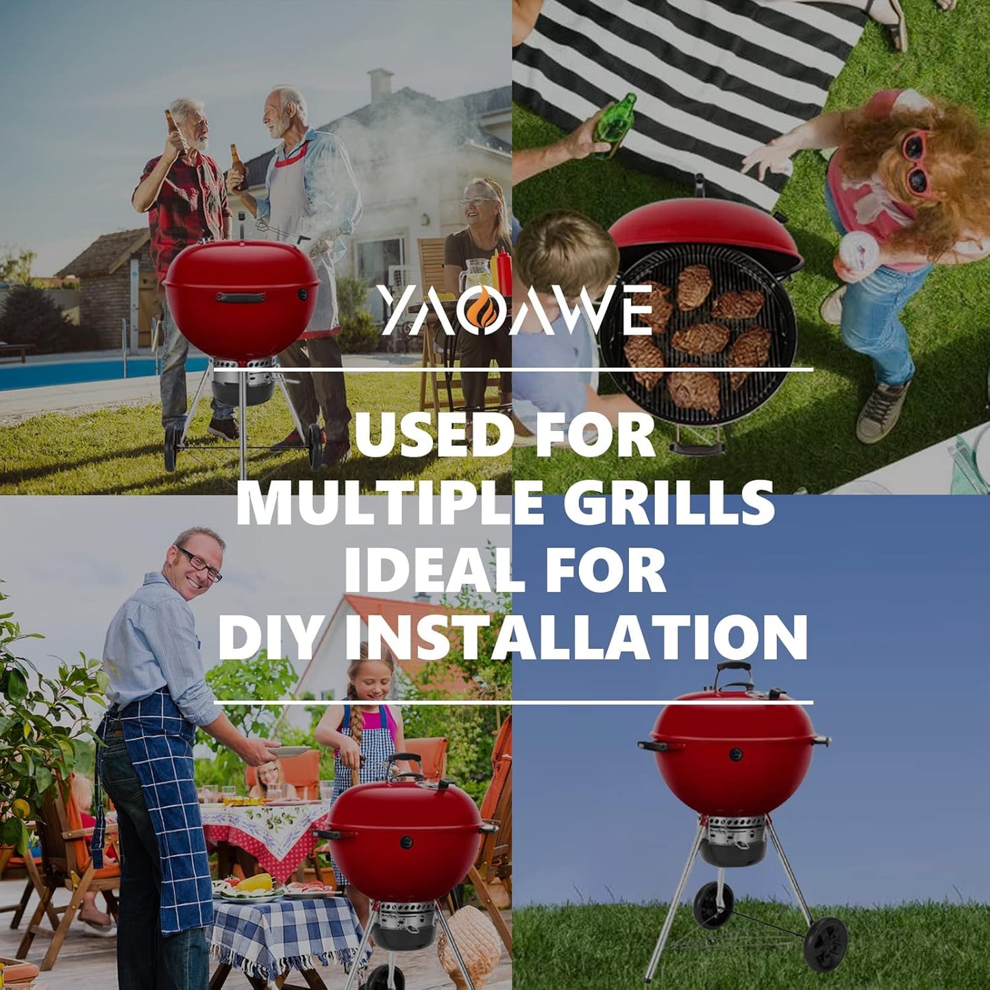 4-Pack Temp Probe Grommet for BBQ Grills, Replacement for Weber 85037 Smokey Mountain Accessories, and Other Smoker Grills Thermometer Probe Port (Black)