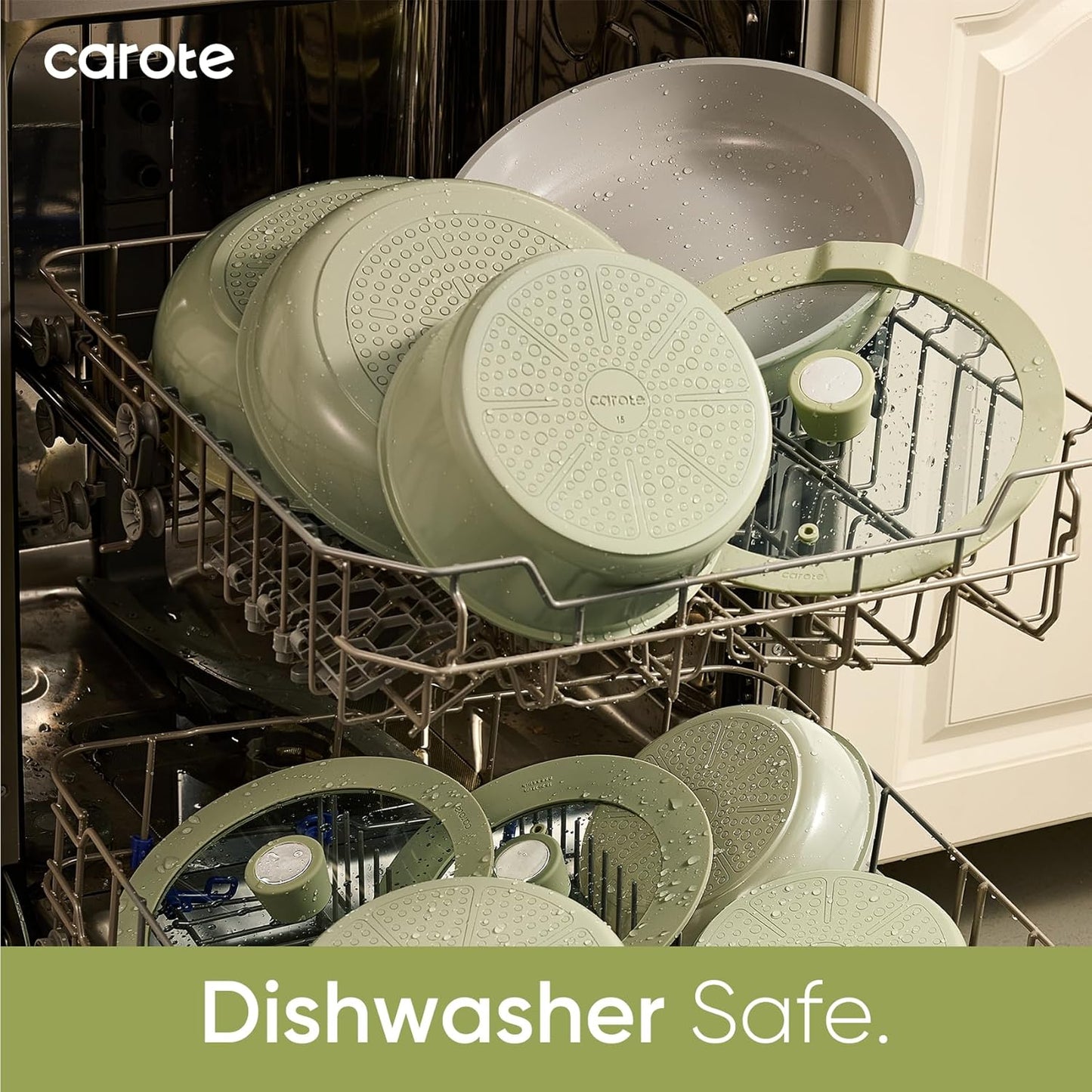 CAROTE 27pcs Ceramic Cookware Set Nonstick, Pots and Pans Set Non stick, Non Toxic Cookware, Dishwasher/Oven Safe, RV/Camping Cookware Set, Pan and Pot with Kitchen Utensils, Green