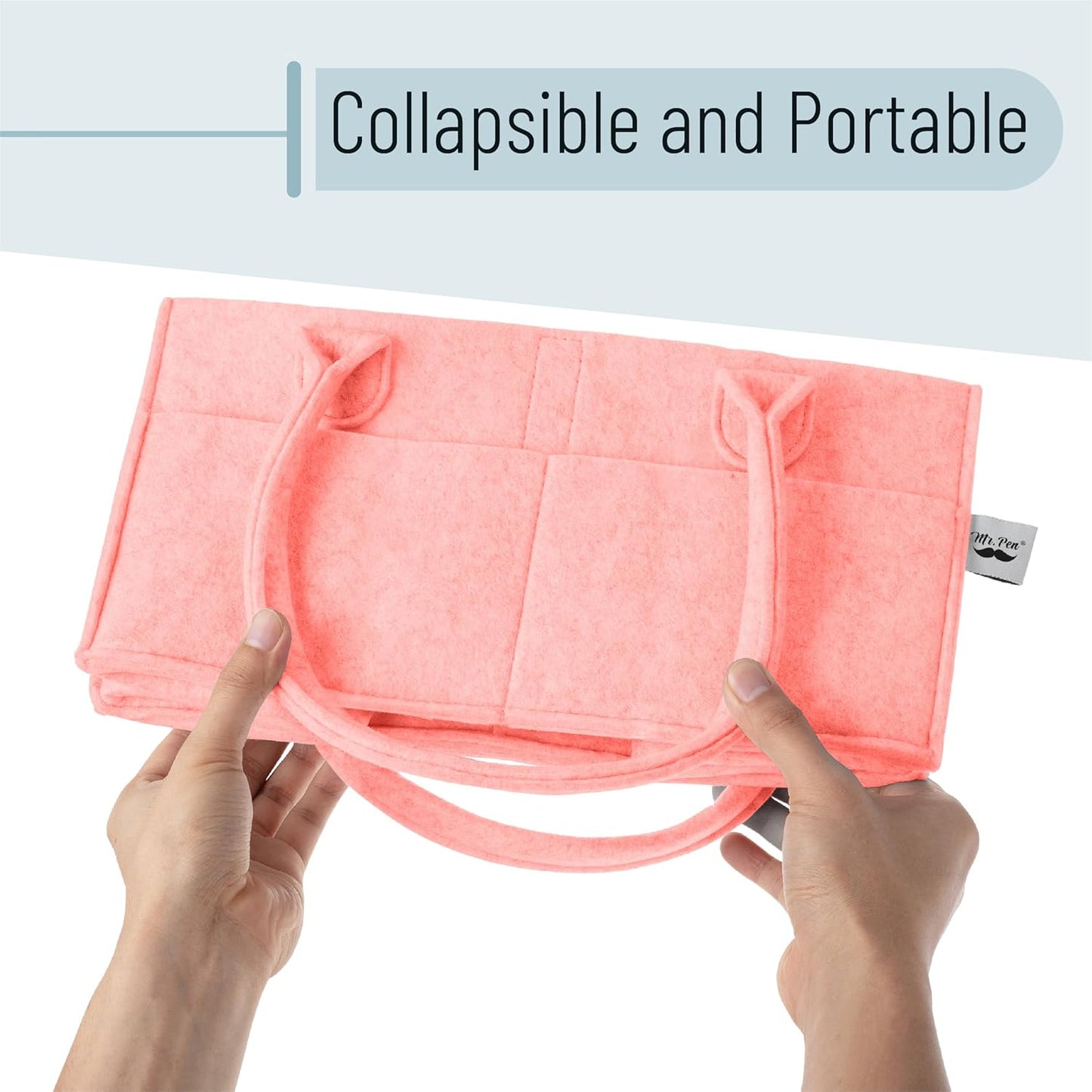 Mr. Pen- Baby Diaper Caddy Organizer, Pink, Baby Caddy Organizer with Handle, Compact Size, Collapsible & Portable