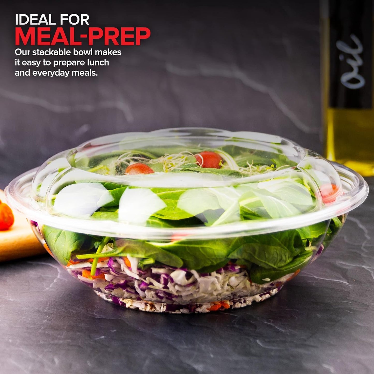 Stock Your Home 64oz Clear Plastic Salad Bowls with Lids Disposable (10 Pack) Extra Large Takeout Container with Snap on Lid for Fruit Salads, Lunch, Meal Prep, Acai Bowl, To-Go Party Containers