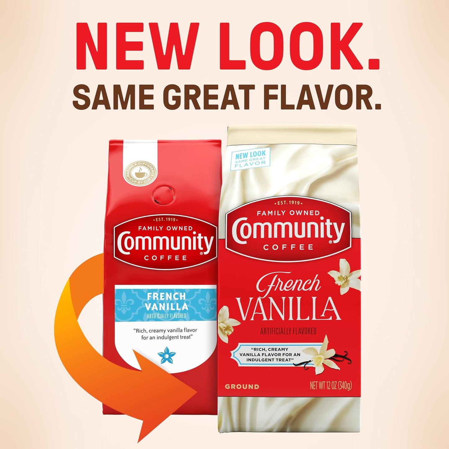 Community Coffee French Vanilla Flavored 72 Ounces, Medium Roast Ground Coffee, 12 Ounce Bag (Pack of 6)