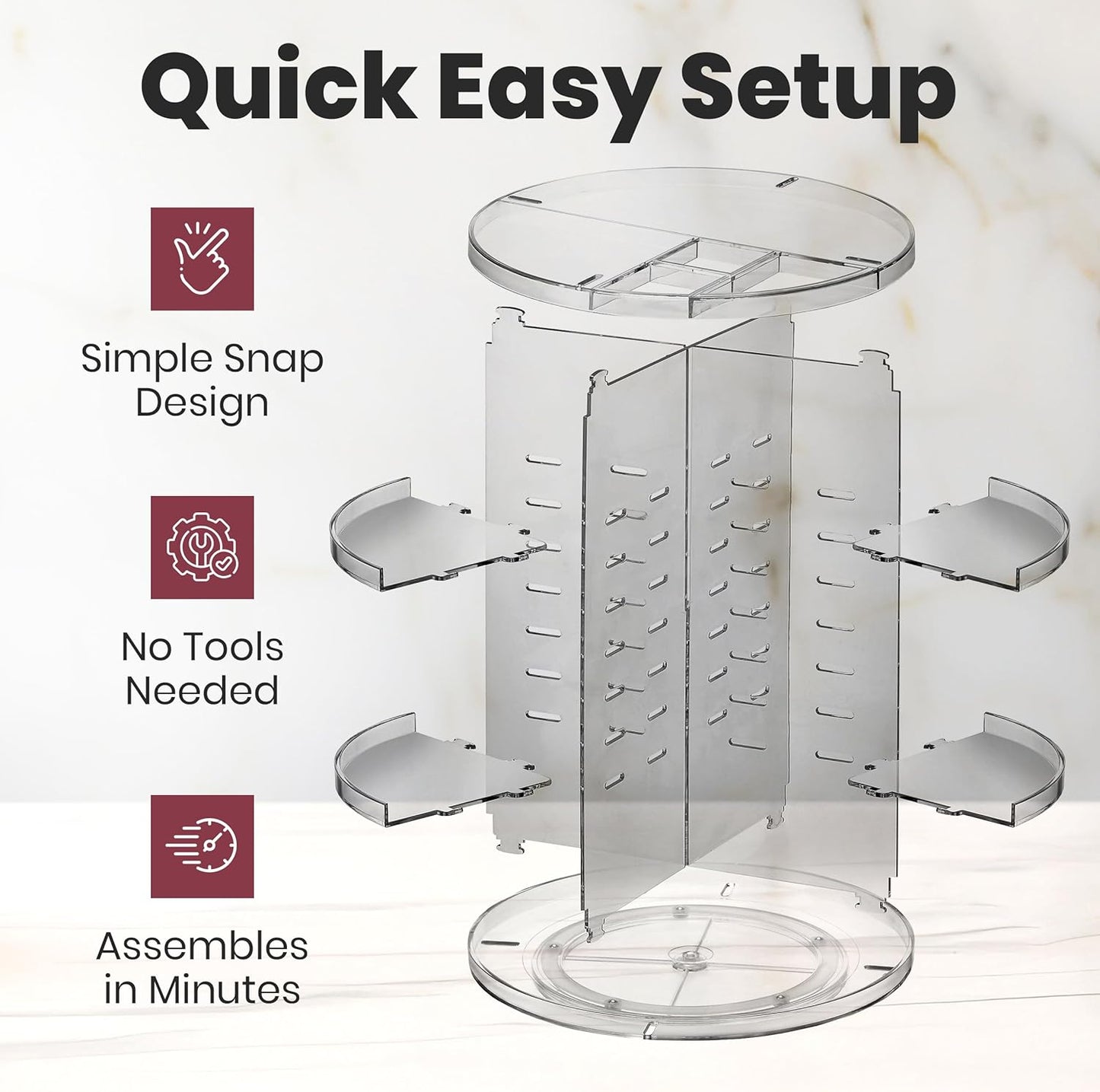 Masirs 360 Rotating Makeup Organizer Countertop - Adjustable Shelf Height - The Perfect Round Spinning Cosmetic Organizer for Bedroom Dresser or Vanity Countertop Storage (Clear)