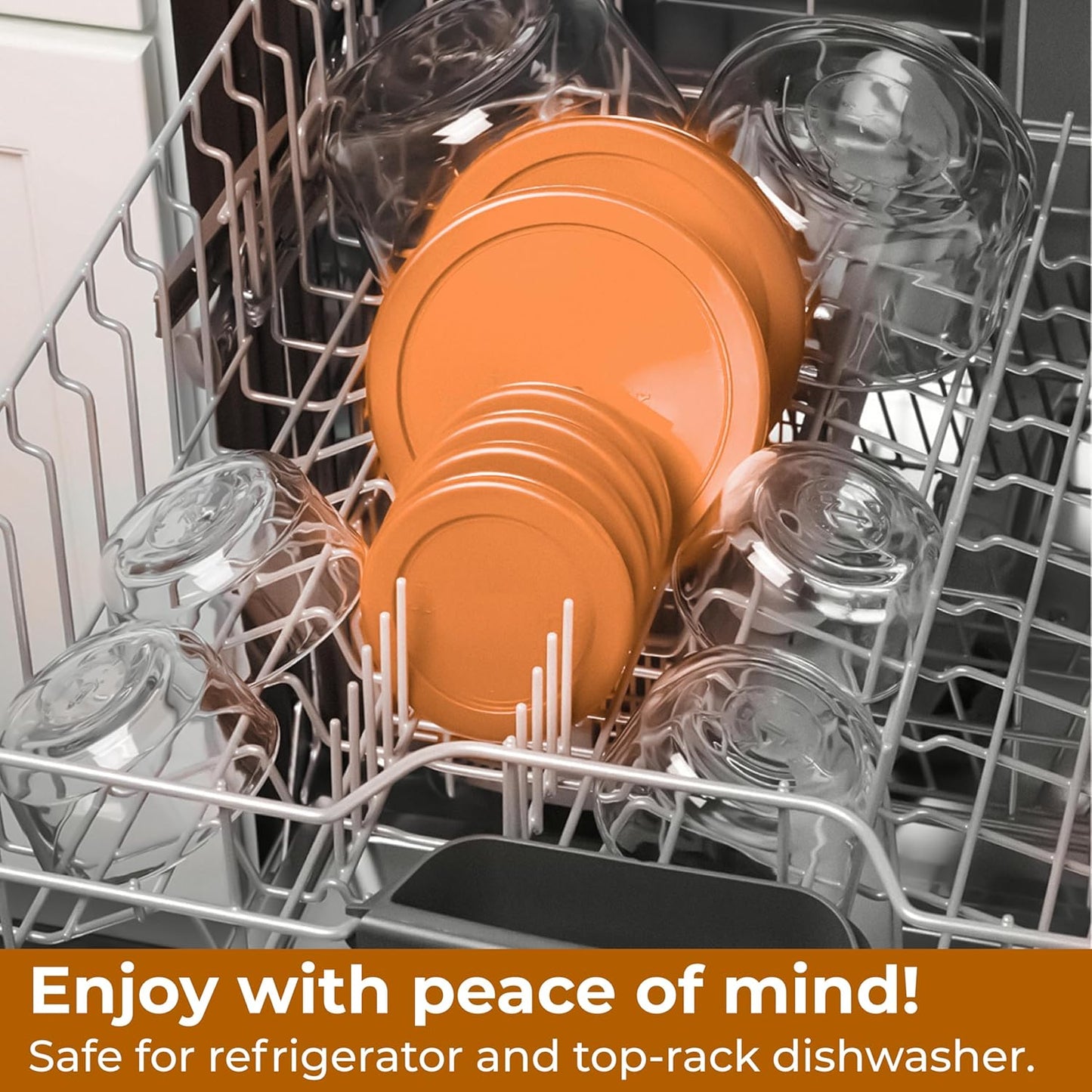 Lids for Pyrex and Anchor Round Glass Containers (4-Cups, Orange-4PK)