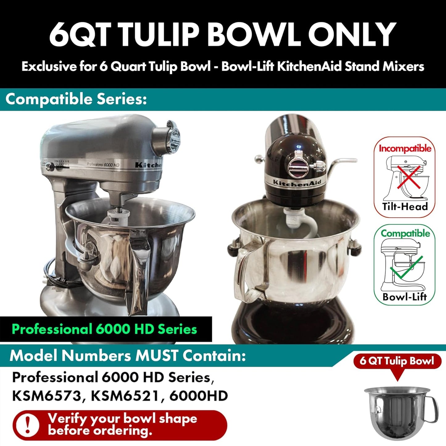 Stainless Steel Paddle,Flat Beater - Accessories and Attachments for KitchenAid Mixers, Fit 6 QT Tulip Shaped Bowl