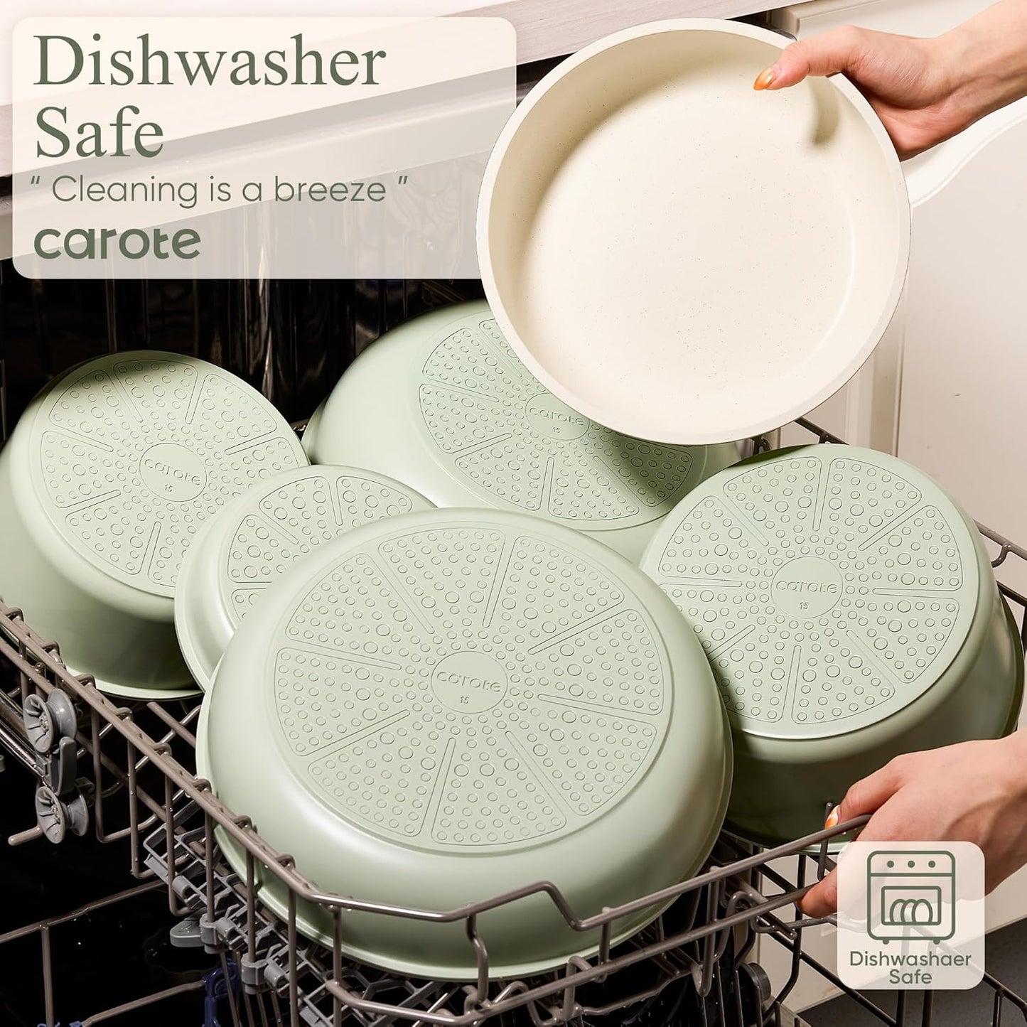 CAROTE 25pcs Pots and Pans Set Non Stick, Cookware Sets, Kitchen Set, Oven/Dishwasher/Fridge Safe, Space Saving Pots Set, Nonstick Set with Versatile Detachable Handle, Induction RV Set, Green