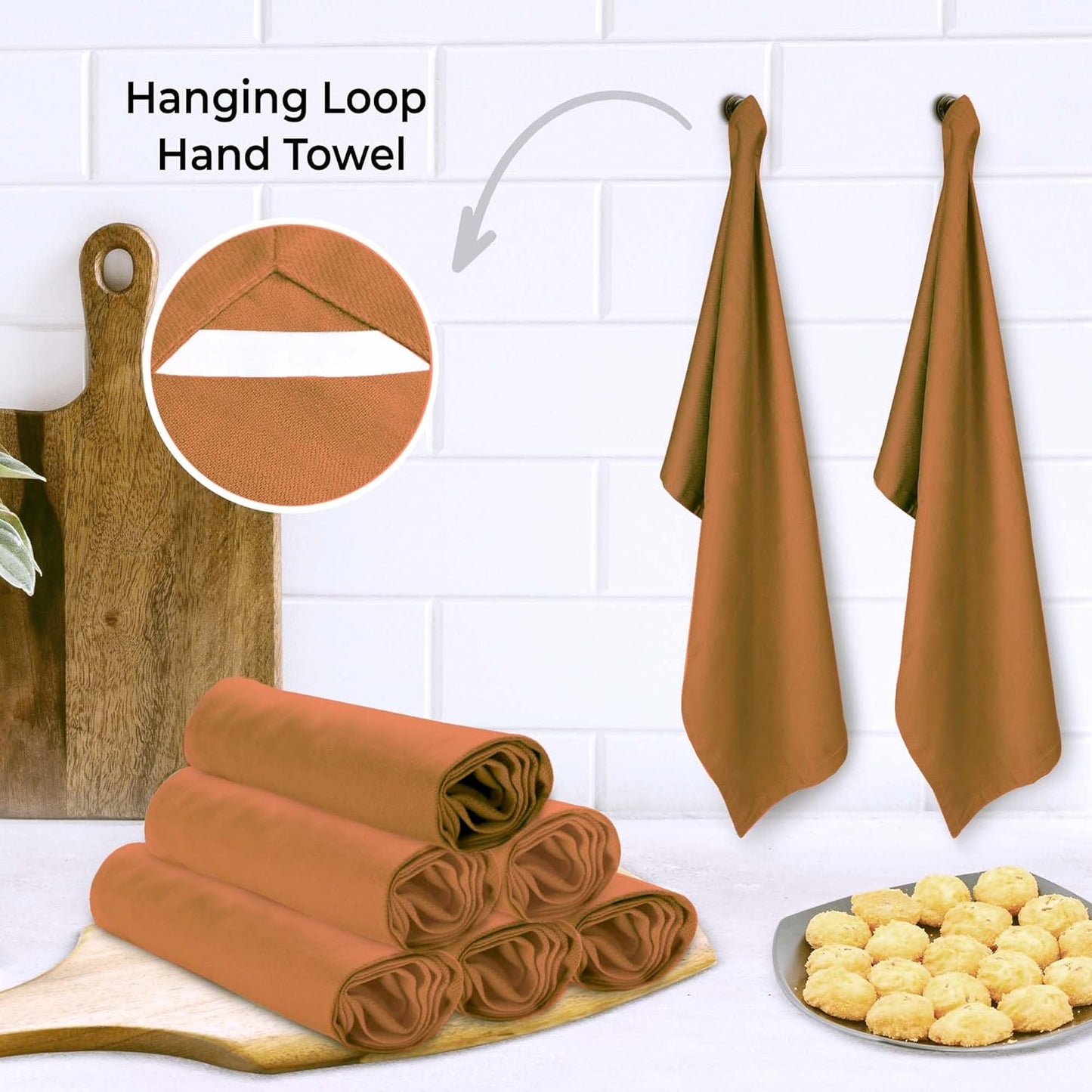 Urban Villa Kitchen Towels Solid Rust Towels Set of 6 20" X30” 100% Cotton Highly Absorbent Quick Drying Dish Cloths & Dish Towels Thanksgiving Fall Tea Towels with Hanging Loop Towels