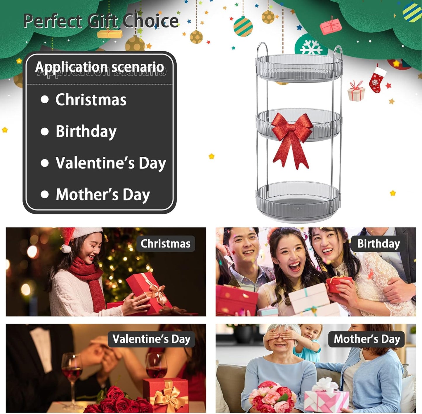 Rotating Makeup Organizer for Vanity, Large Capacity Skincare Perfume Storage, Bathroom Counter Organizer, 360 Spinning Cosmetic Dresser Countertop Organizers (Gray, 3 Tier)