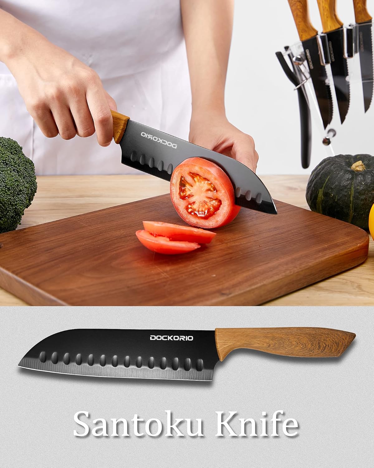 Kitchen Knife Set with Block, all in one 19 PCS High Carbon Stainless Steel Sharp Serrated Steak Knives Set, Chef Knives, Bread Knife, Scissor, Sharpener