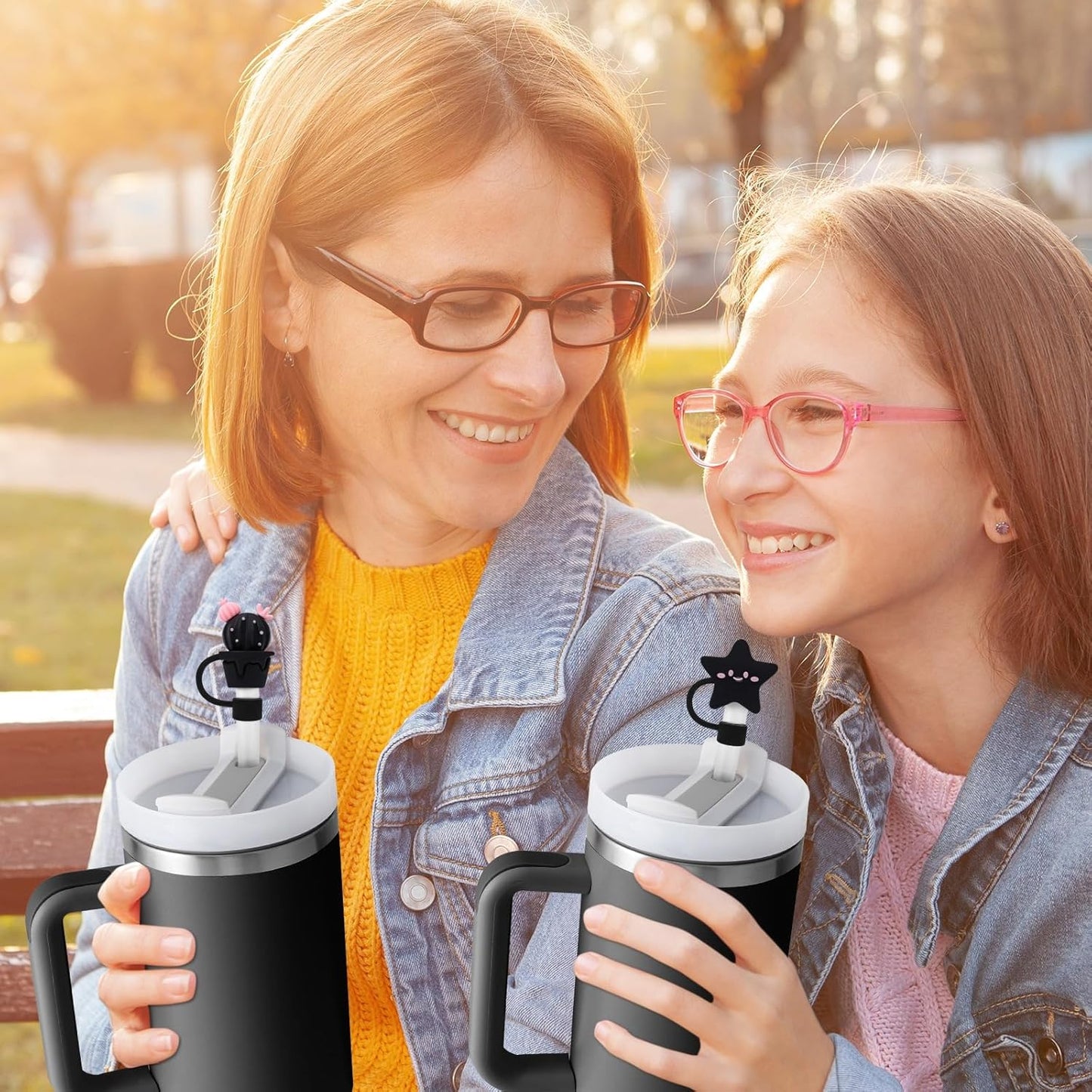 Black Straw Covers Cap for Stanley Cup, 8 Pcs Straw Toppers for Stanley 30&40 Oz Tumbler, Cute Straw Caps Reusable Straw Tips Protectors for 0.4 Inch/10 mm Stanley Cup Accessories