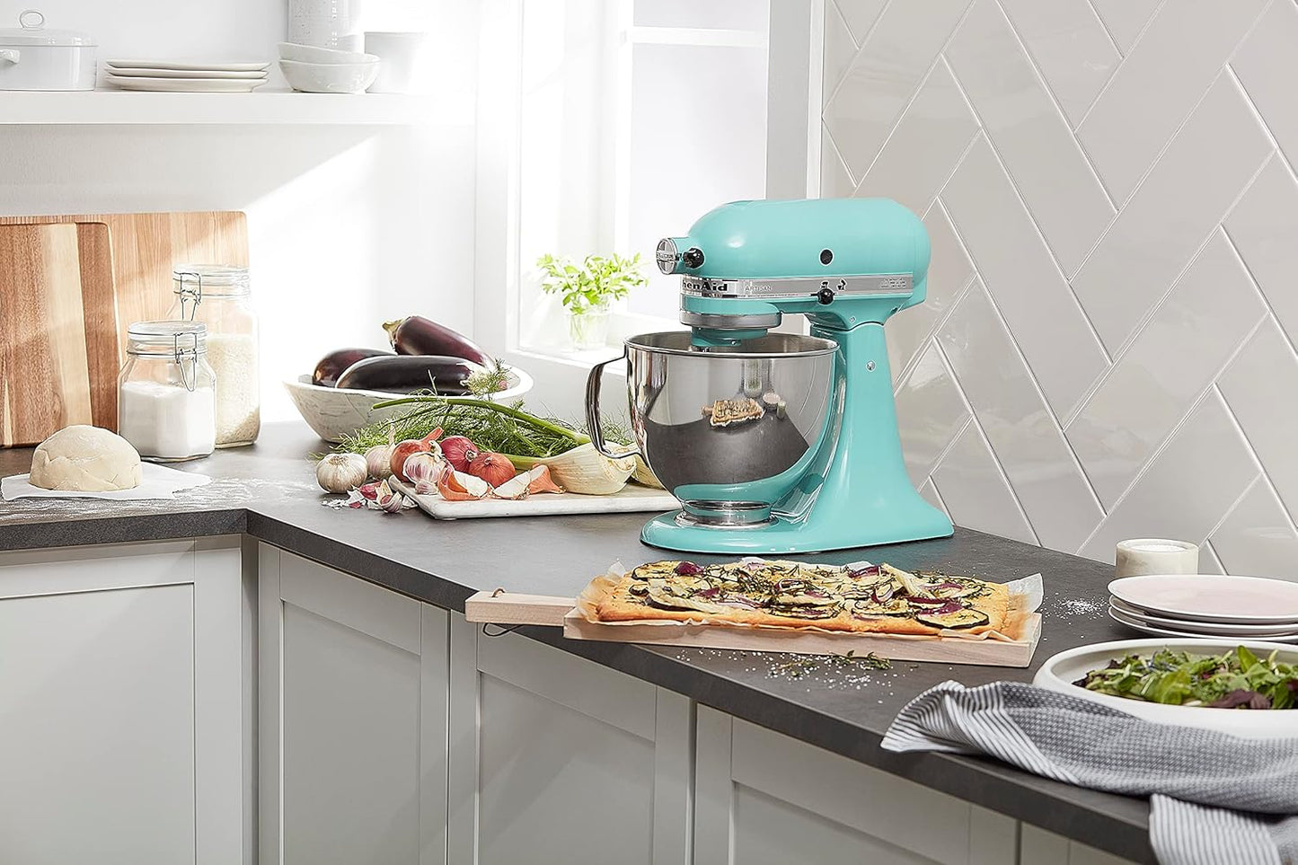 KitchenAid Artisan Series 5 Quart Tilt Head Stand Mixer with Pouring Shield KSM150PS, Aqua Sky