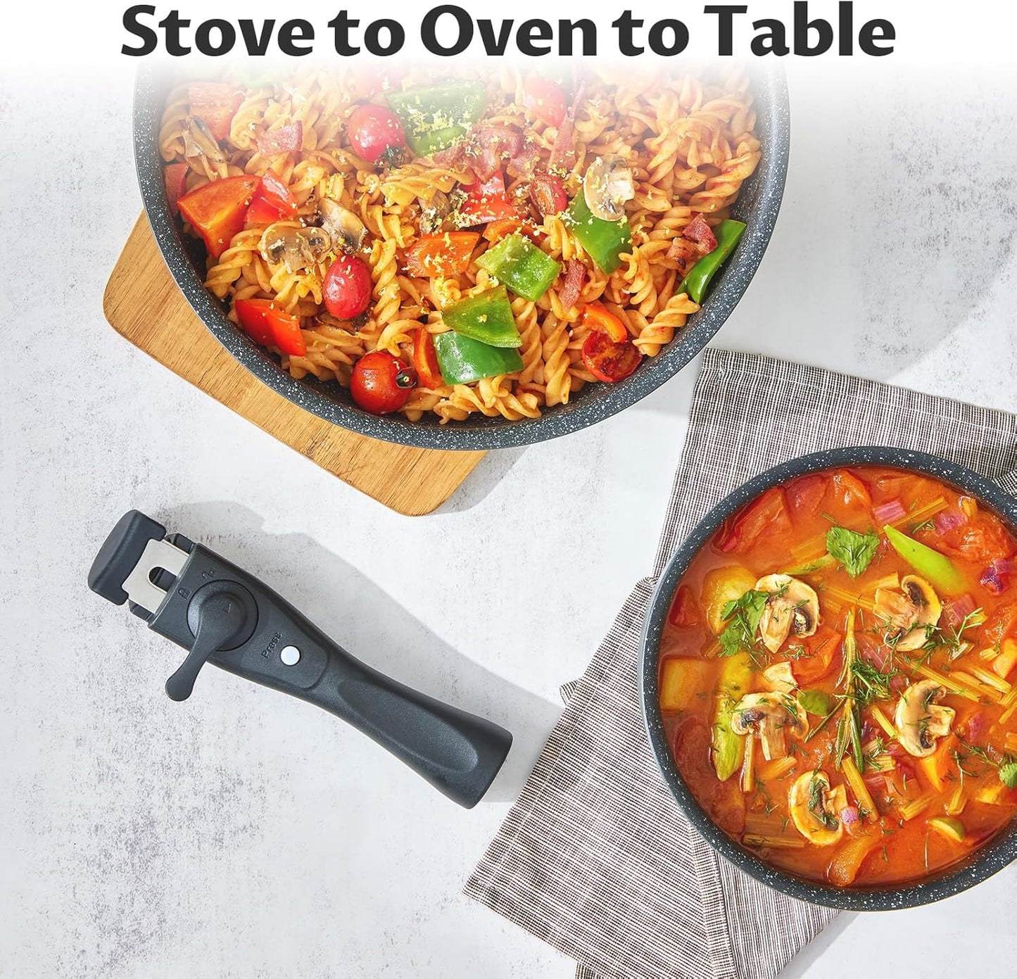 BEZIA Induction Cookware Set 10 Pieces, Nonstick Pots and Pans Set with Removable Handles, for All Hobs, Stackable Design, Dishwasher/Oven Safe, PFAS Free